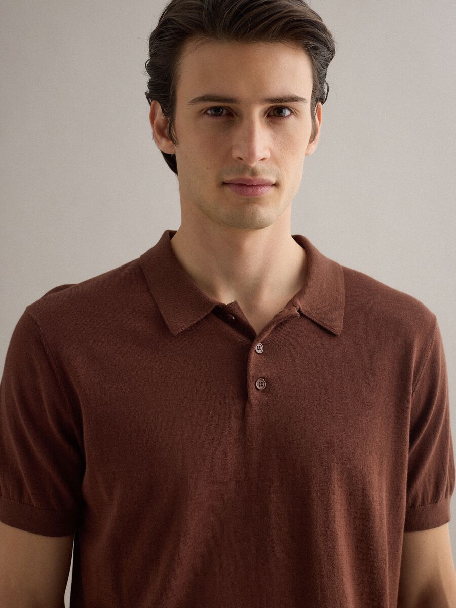 Polo in misto cotone, lino e seta marrone regular fit_3