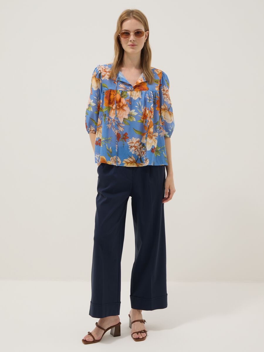 Blue stretch viscose palazzo trousers_0