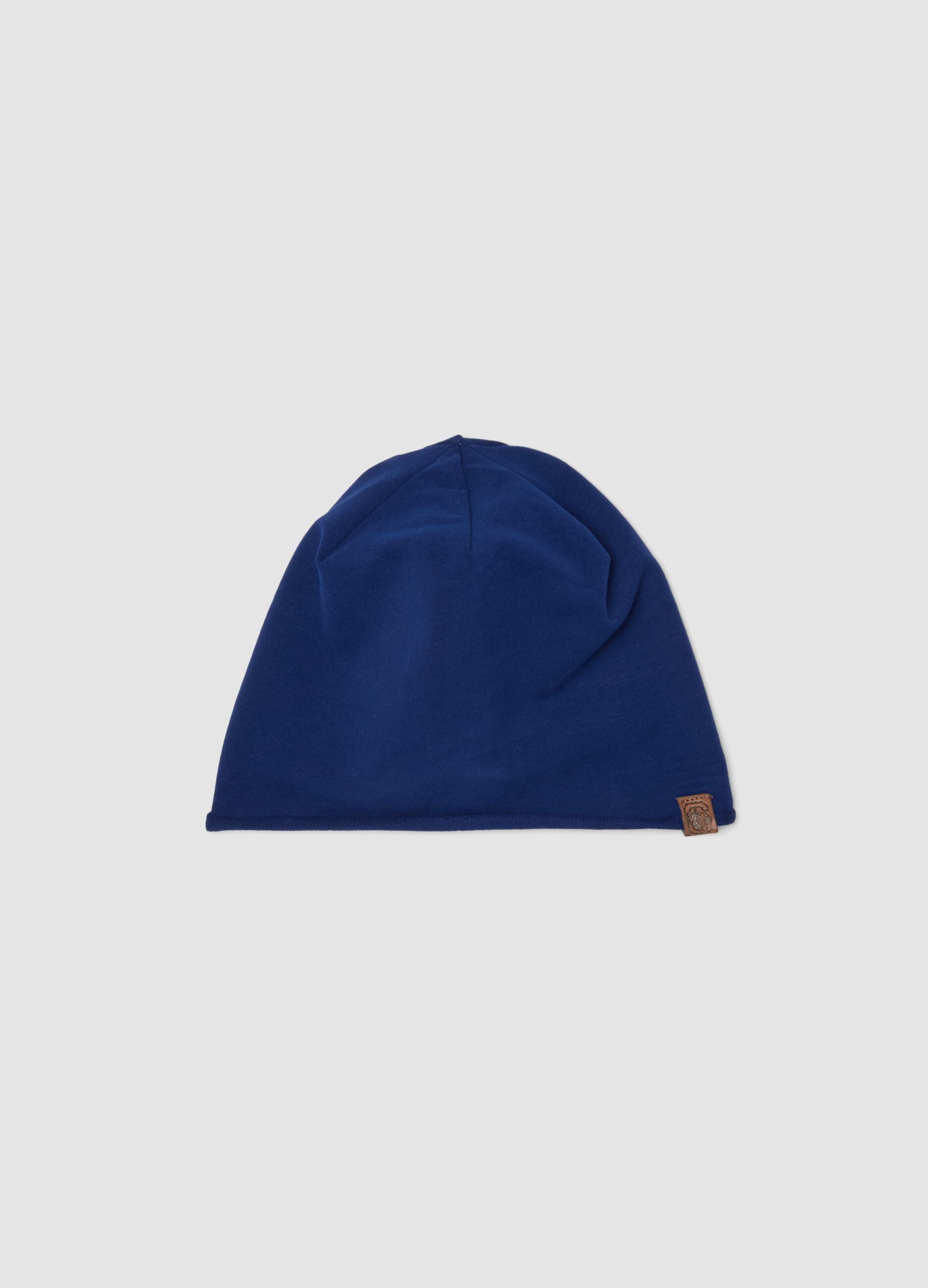 Blue beanie hat in stretch organic cotton jersey for boys