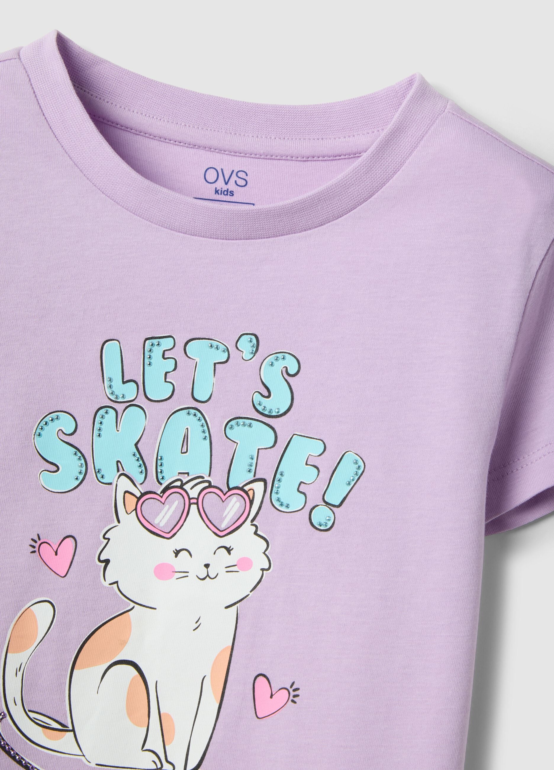 Girls' regular fit pure cotton violet T-shirt with print