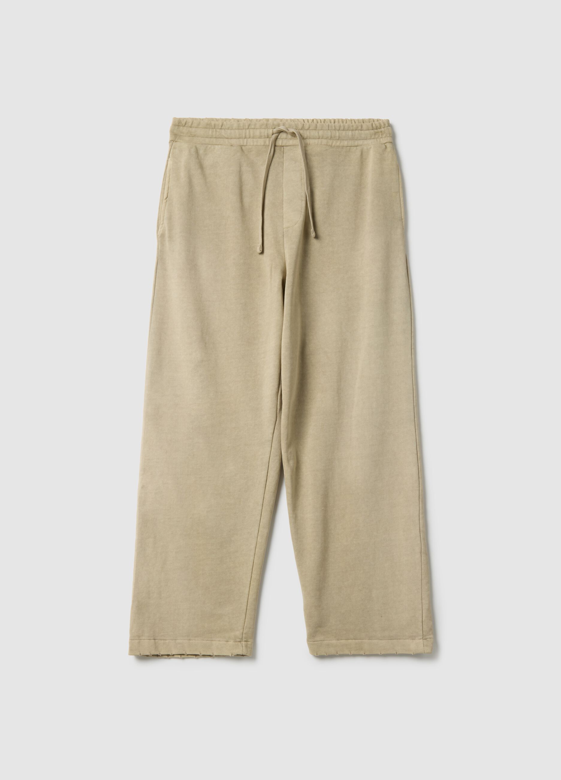 Oversize fit beige cotton blend trousers