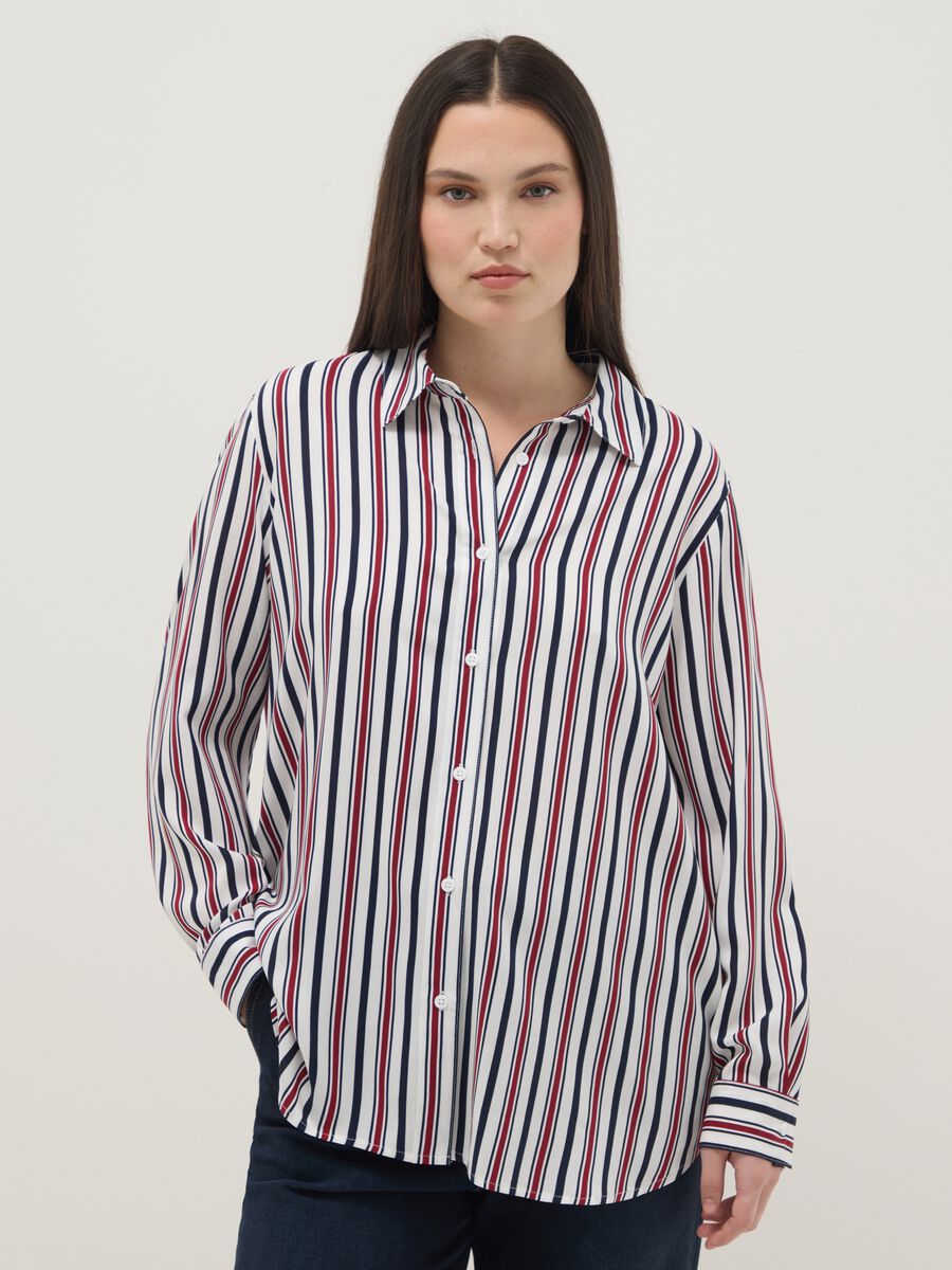 Camicia in pura viscosa a righe multicolor regular fit_0