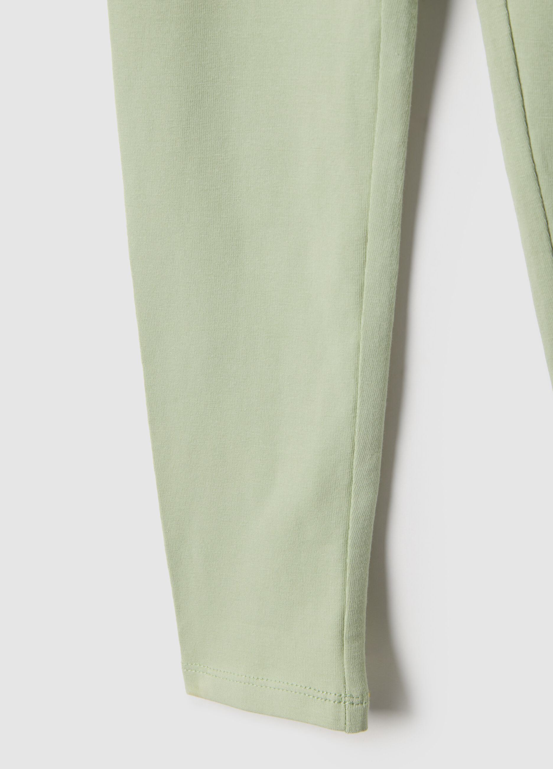 Girls' Slim Fit Green Stretch Cotton Leggings