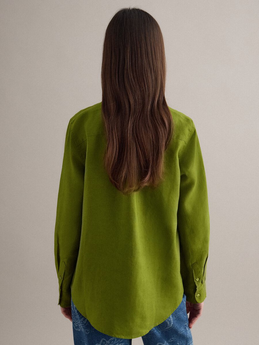 Green Pure Linen Regular Fit Shirt_2