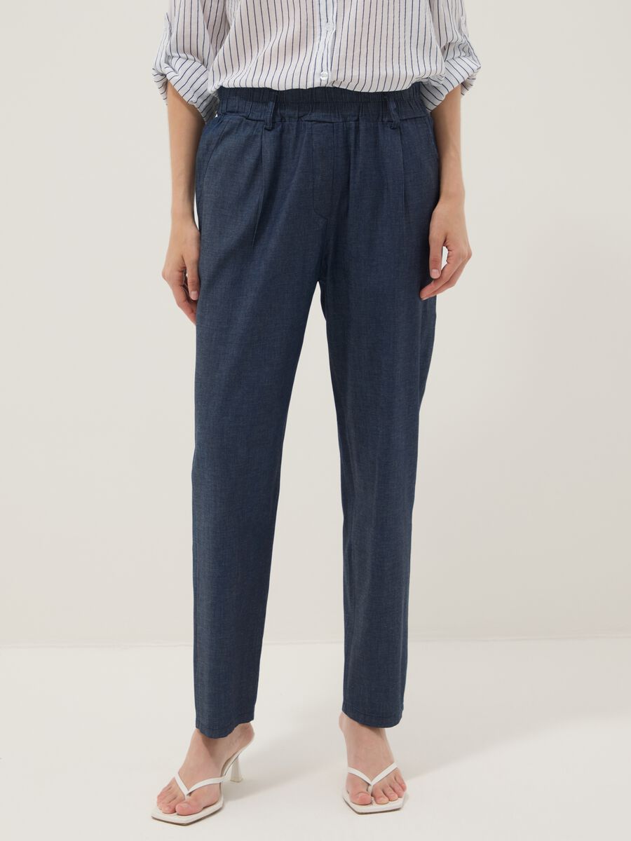 Blue stretch cotton trousers_1