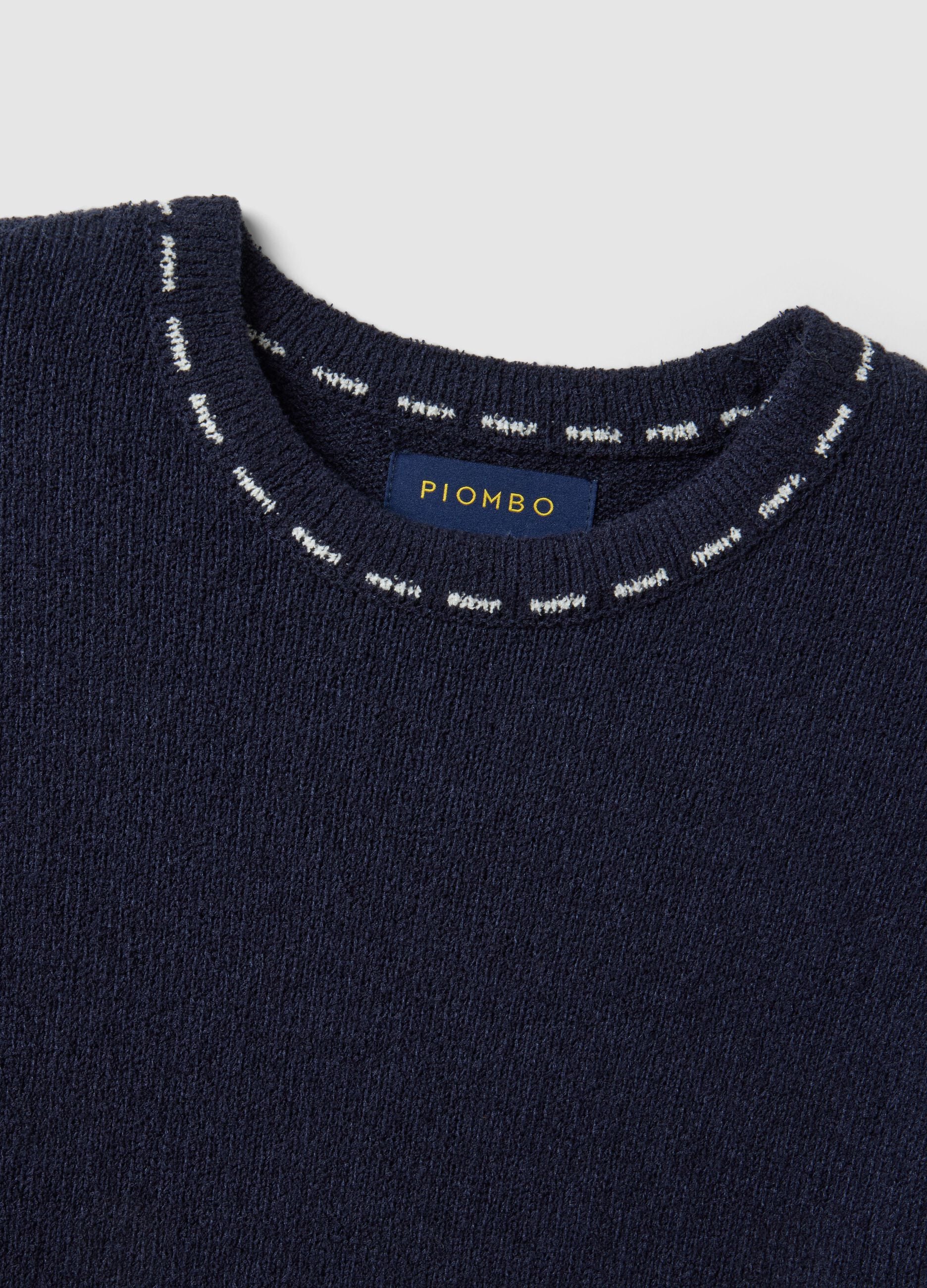 Blue cotton-blend sweater regular fit with contrast stitching