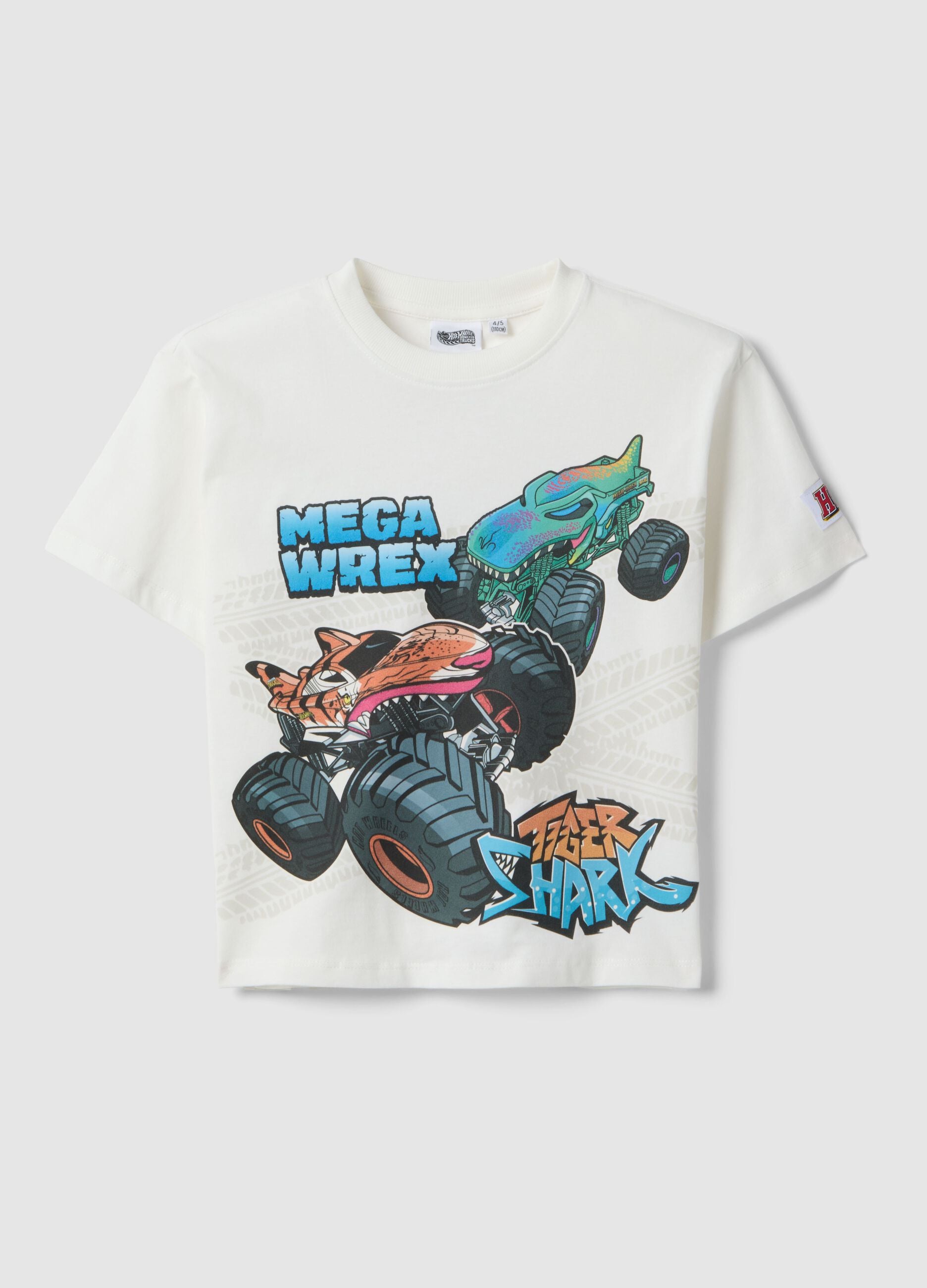 White pure cotton oversized fit children's T-shirt with Hot Wheels