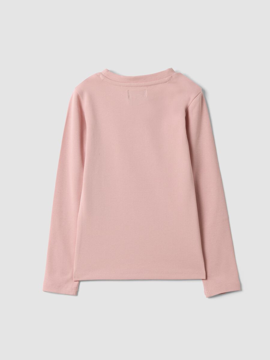 Pink stretch organic cotton T-shirt with printed detail for girls_1