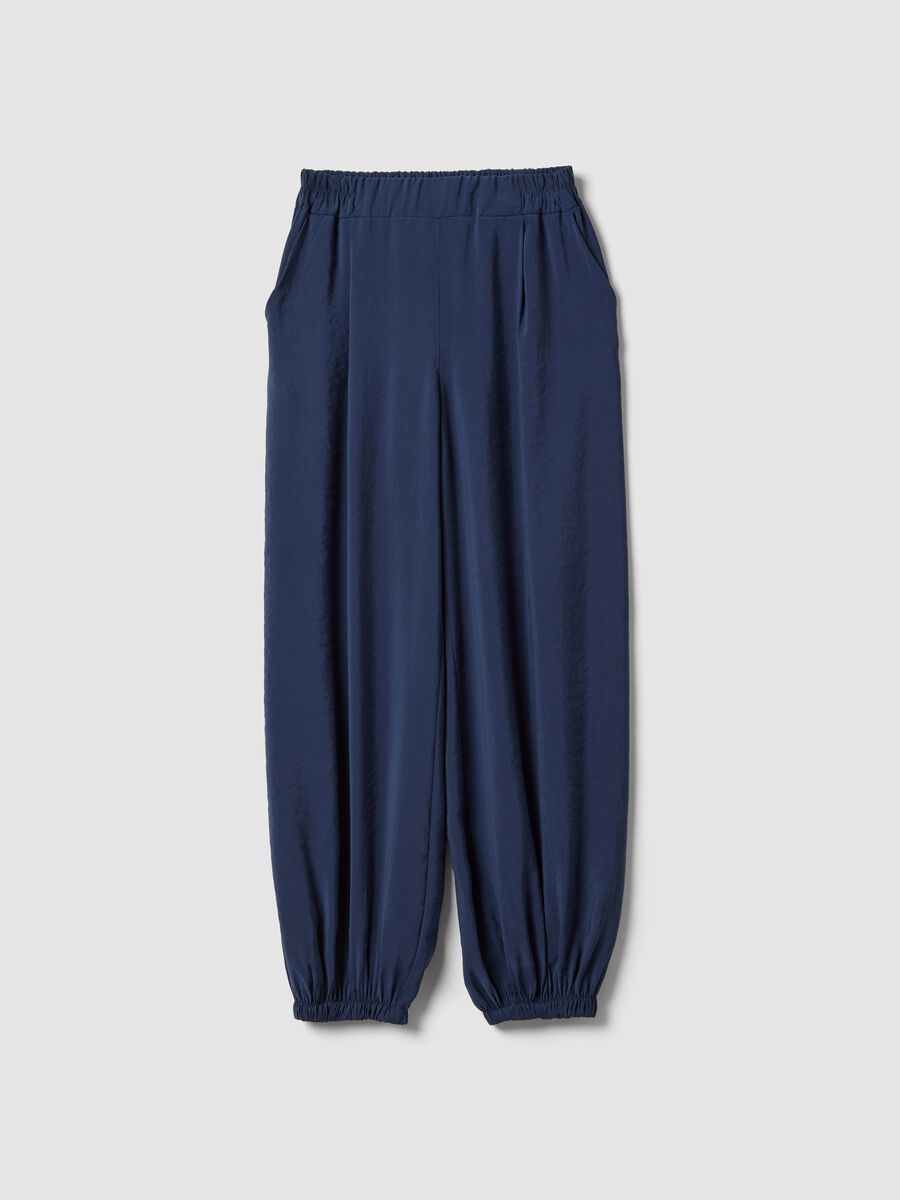 Blue viscose-blend trousers with elasticated cuffs, regular fit_4