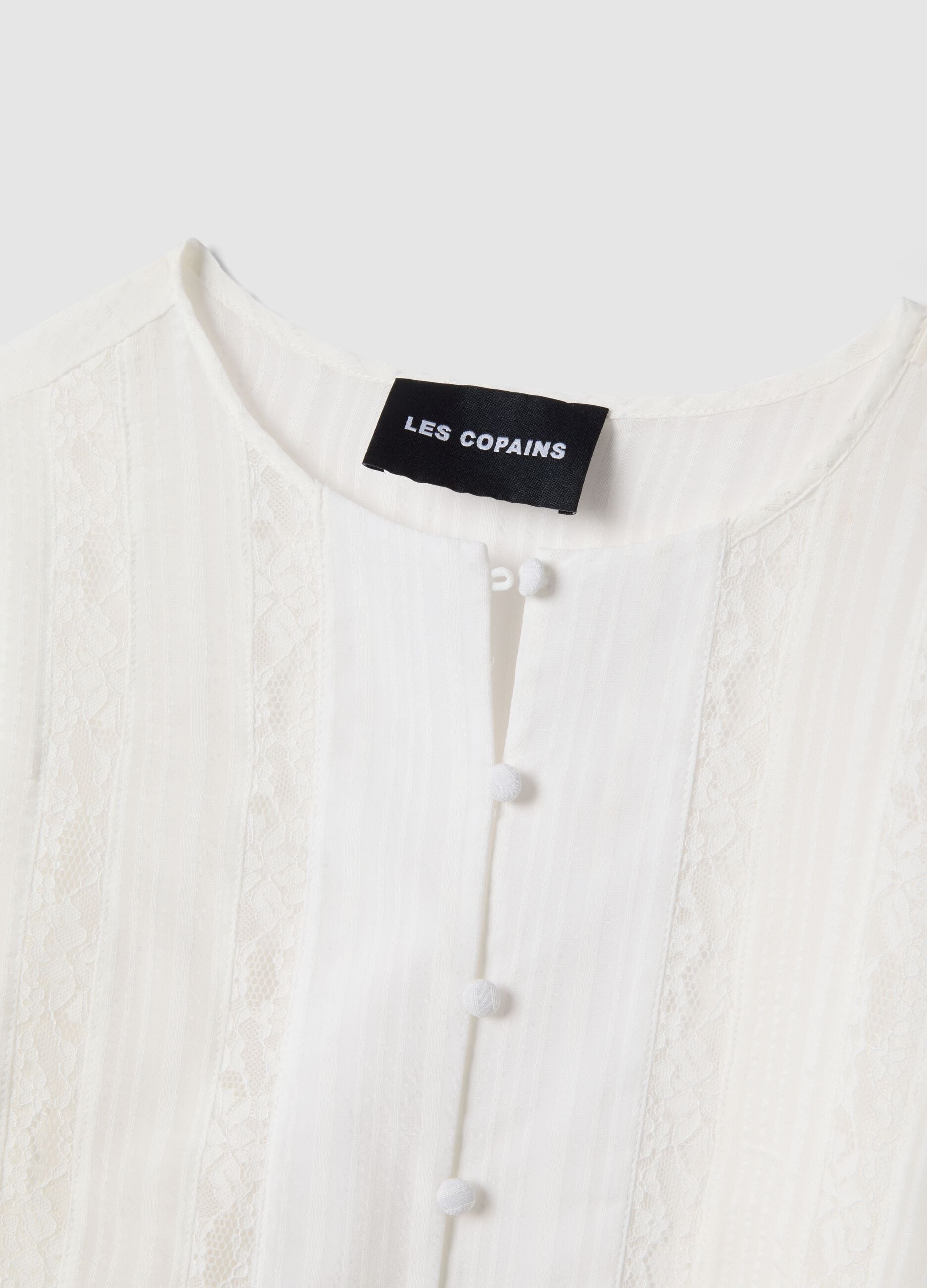 White pure viscose shirt regular fit with lace details