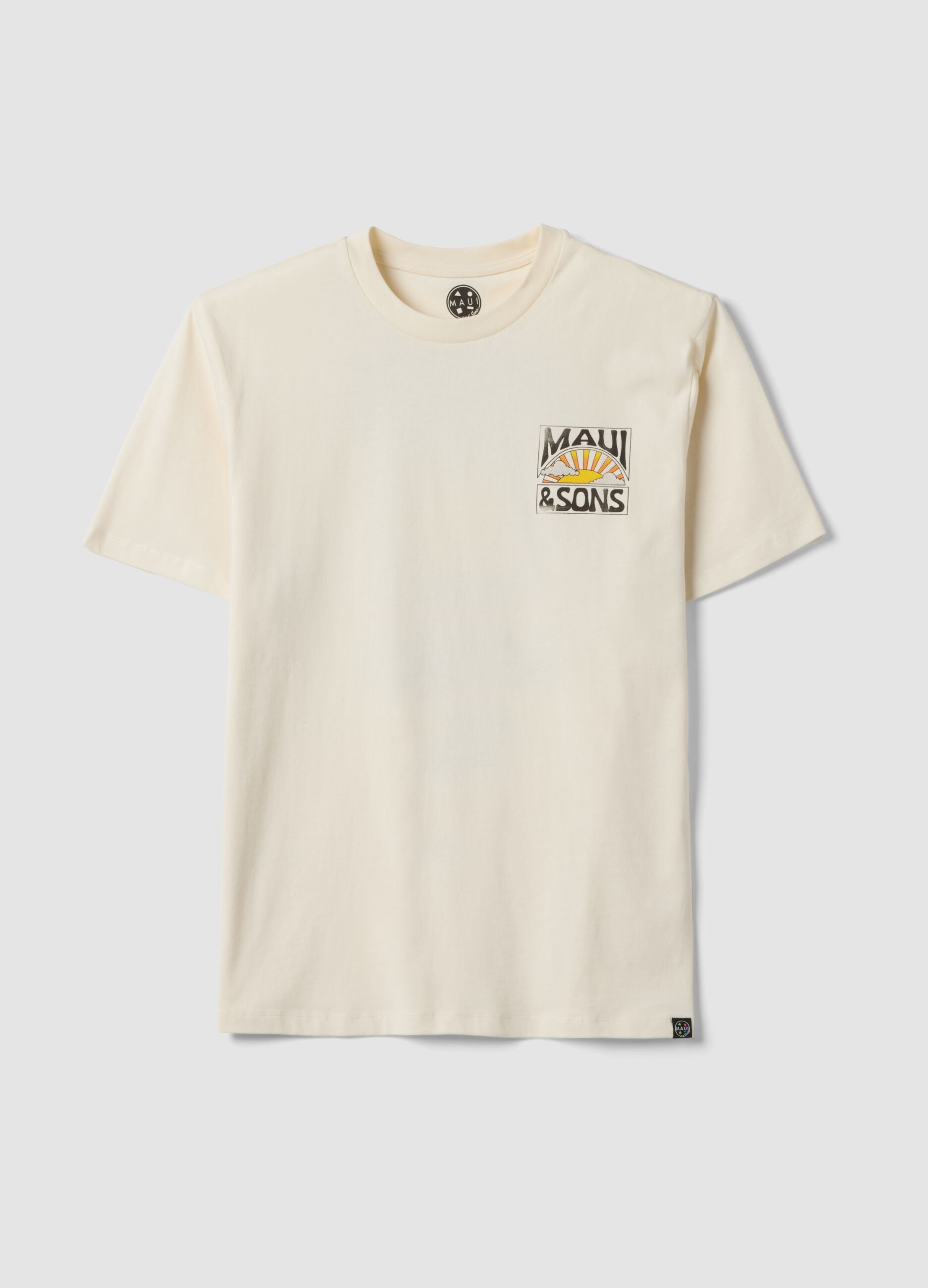 White pure cotton short-sleeve T-shirt, relaxed fit, with print