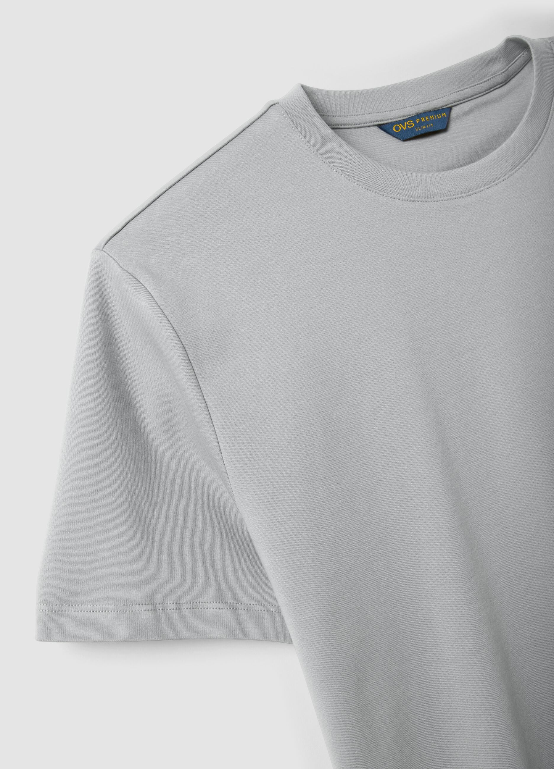 Grey slim-fit T-shirt in pure mercerised cotton