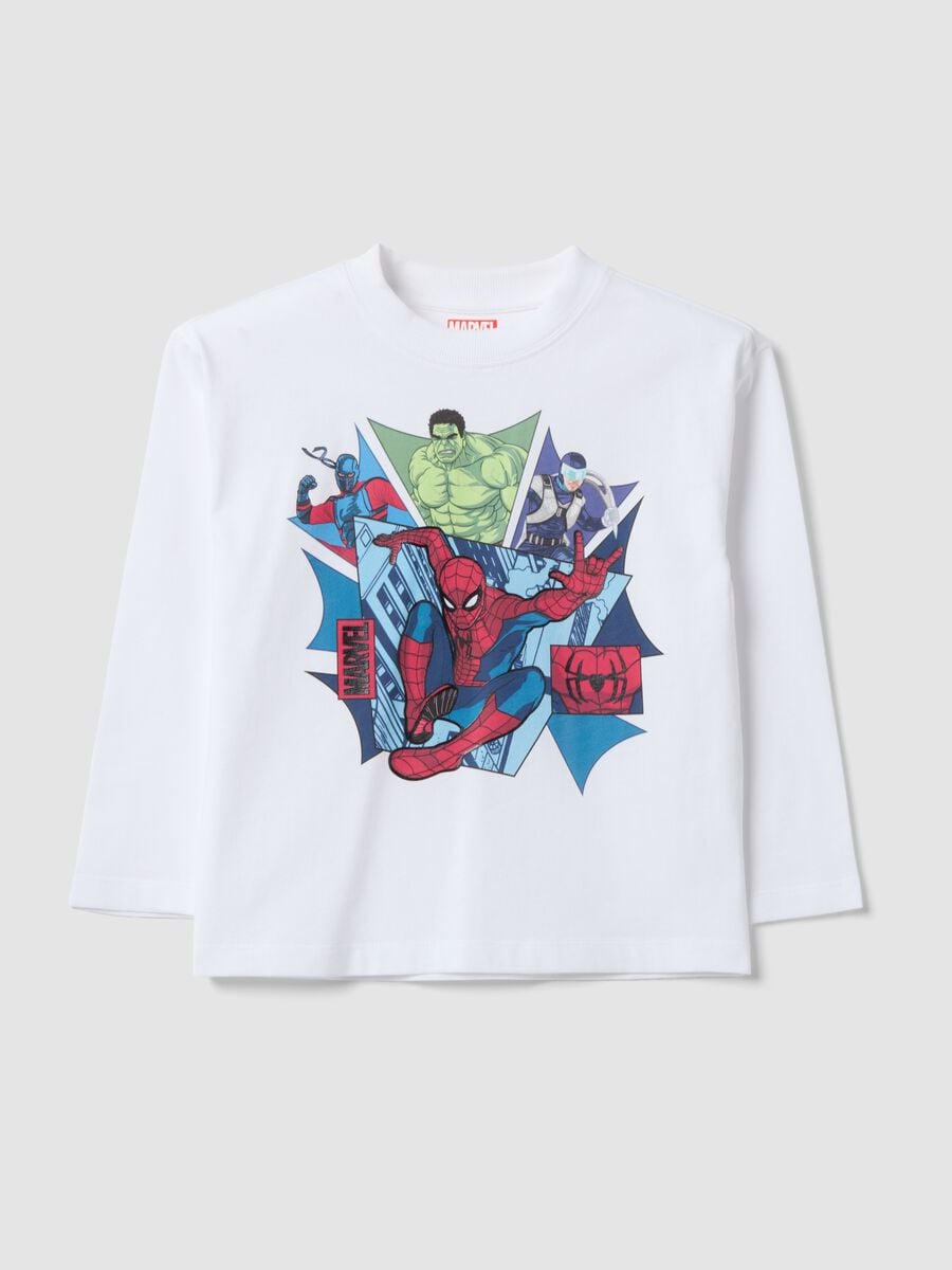 White oversized pure cotton Spider-Man print T-shirt for boys_0