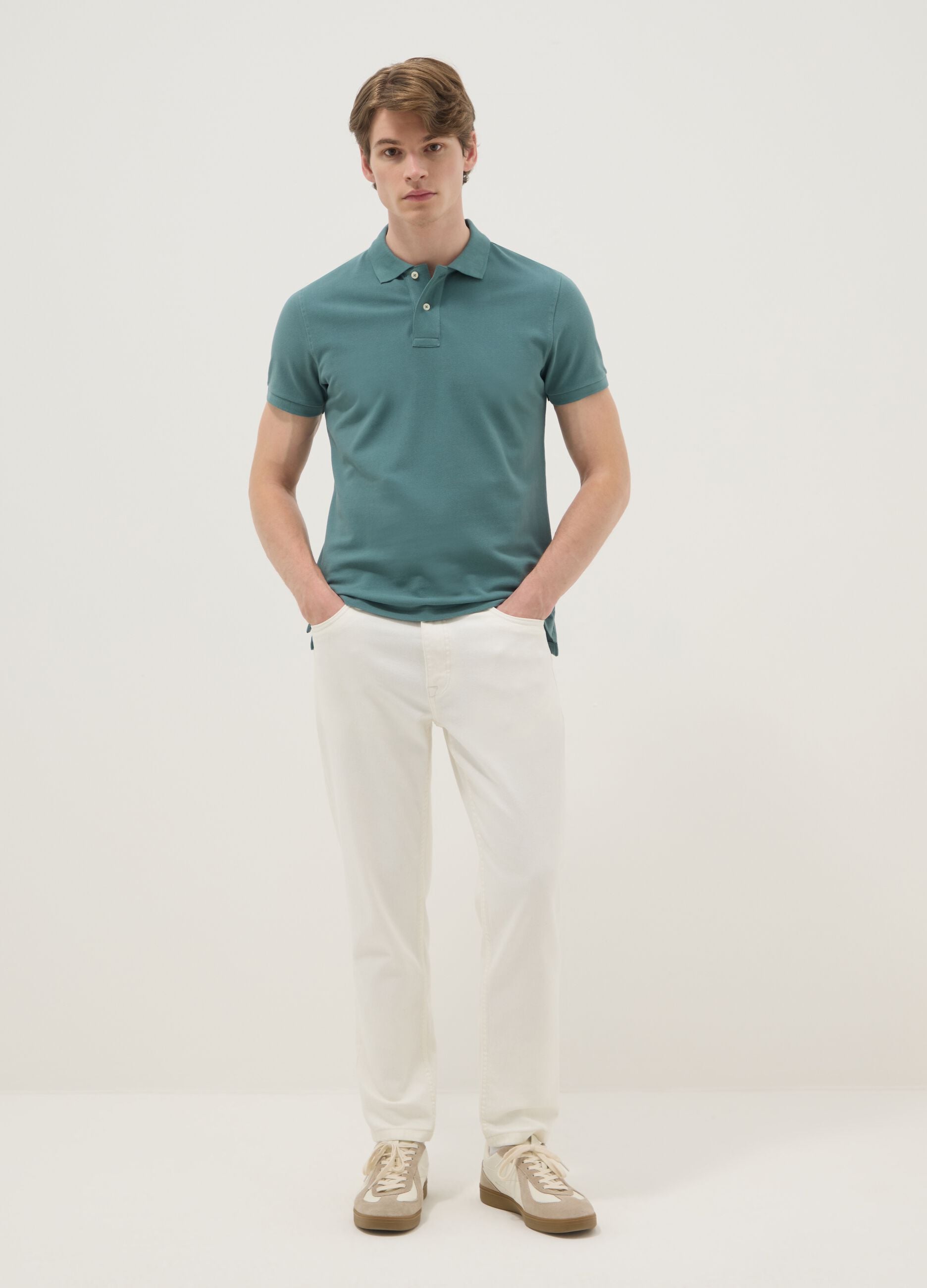 Green slim fit short sleeve pure cotton polo