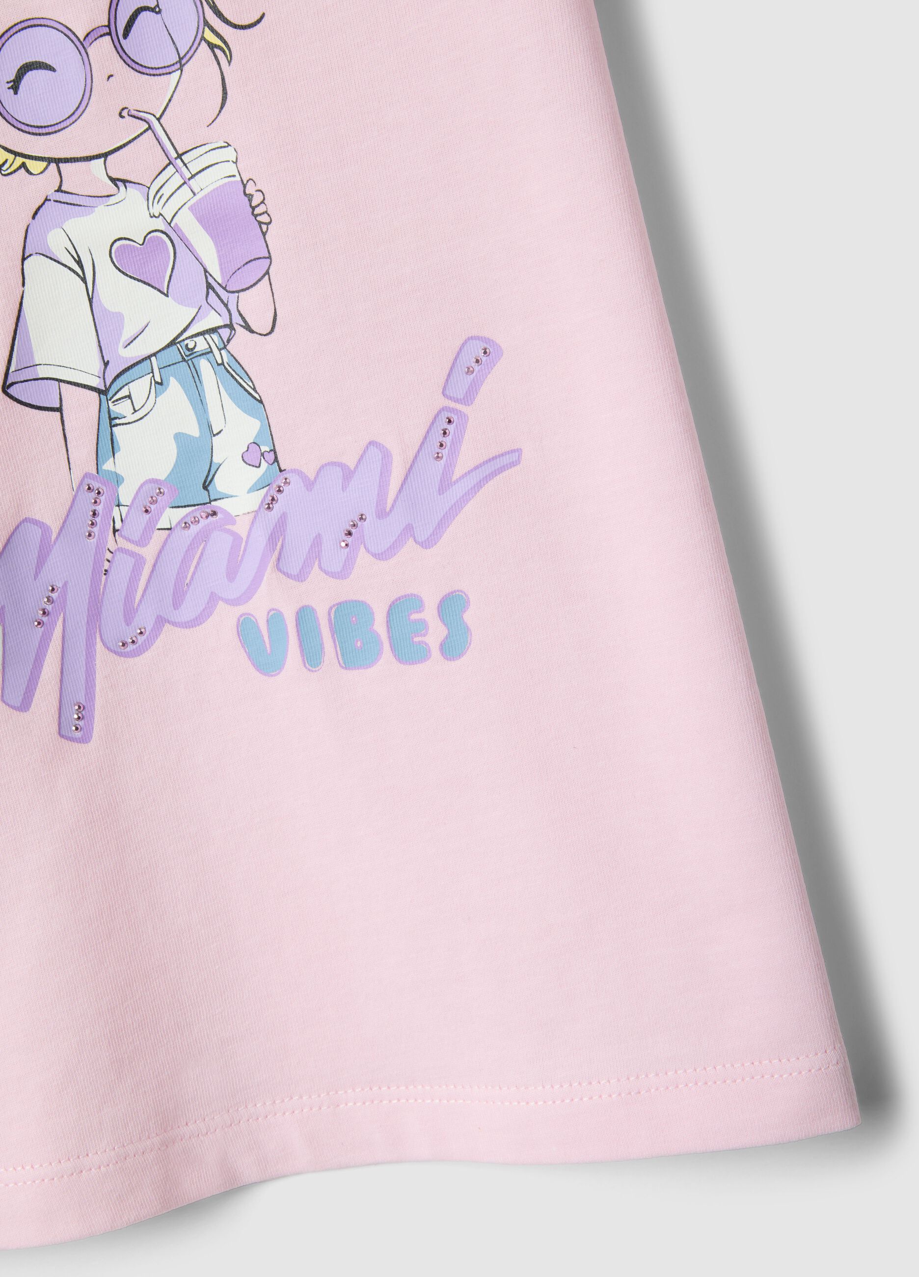 Girls' pink pure cotton T-shirt regular fit with print