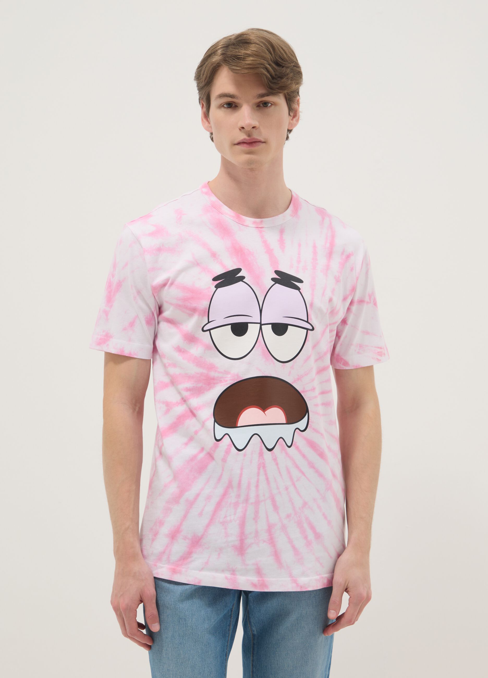 Multicolour pure cotton tie-dye regular fit T-shirt with Patrick Star