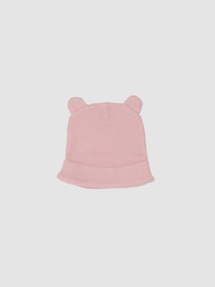 Cappello in puro cotone rosa da neonata con orecchie_1
