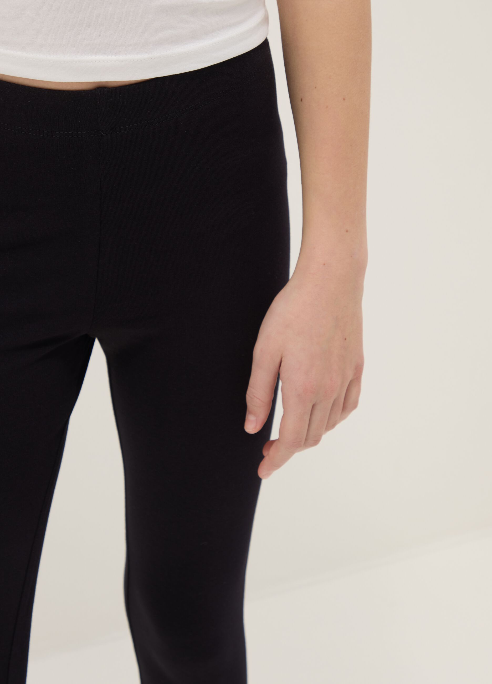Girls' black stretch cotton slim fit leggings