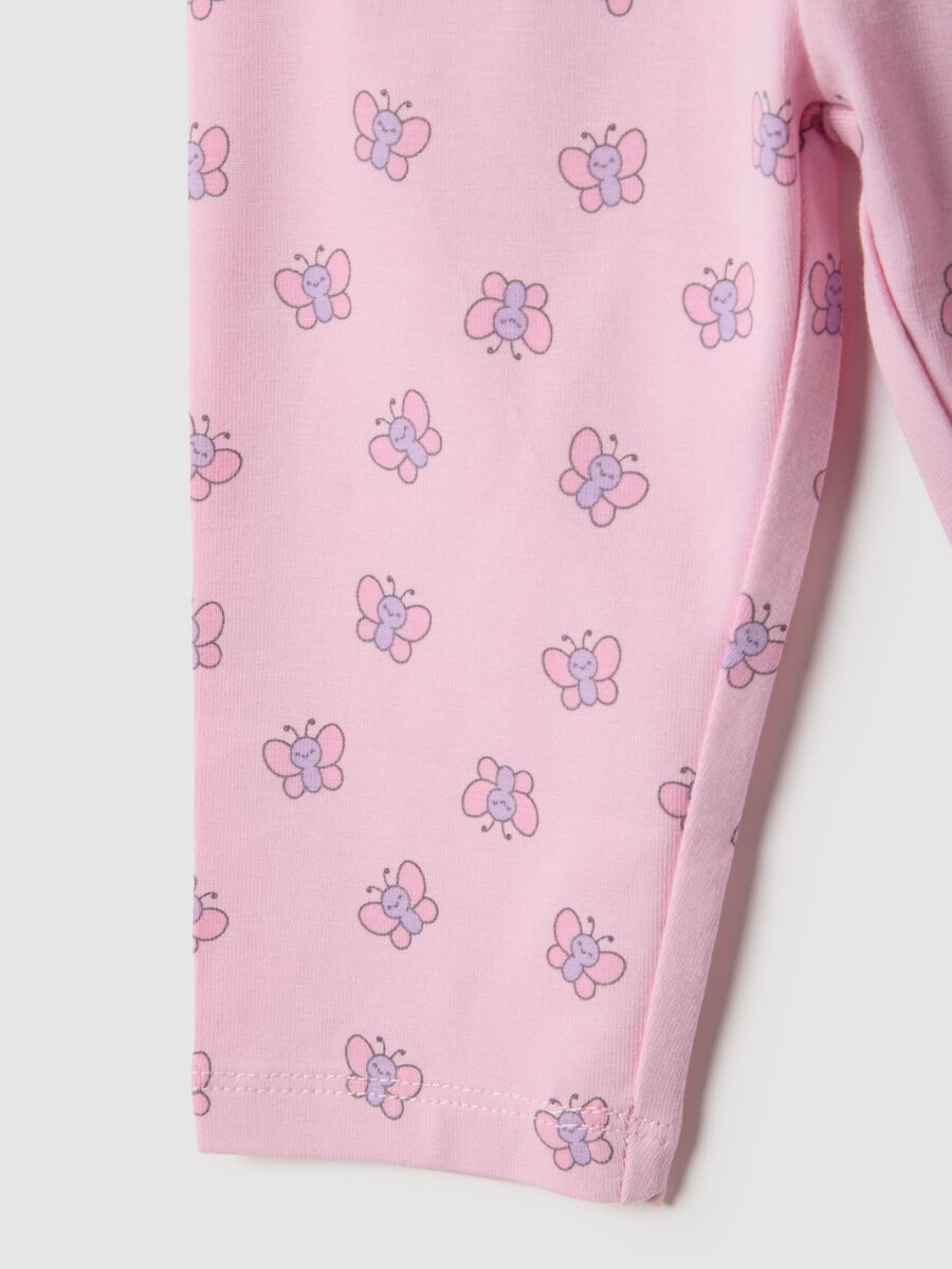 Girls' Pink Stretch Cotton Skinny Fit Leggings with Butterflies_3
