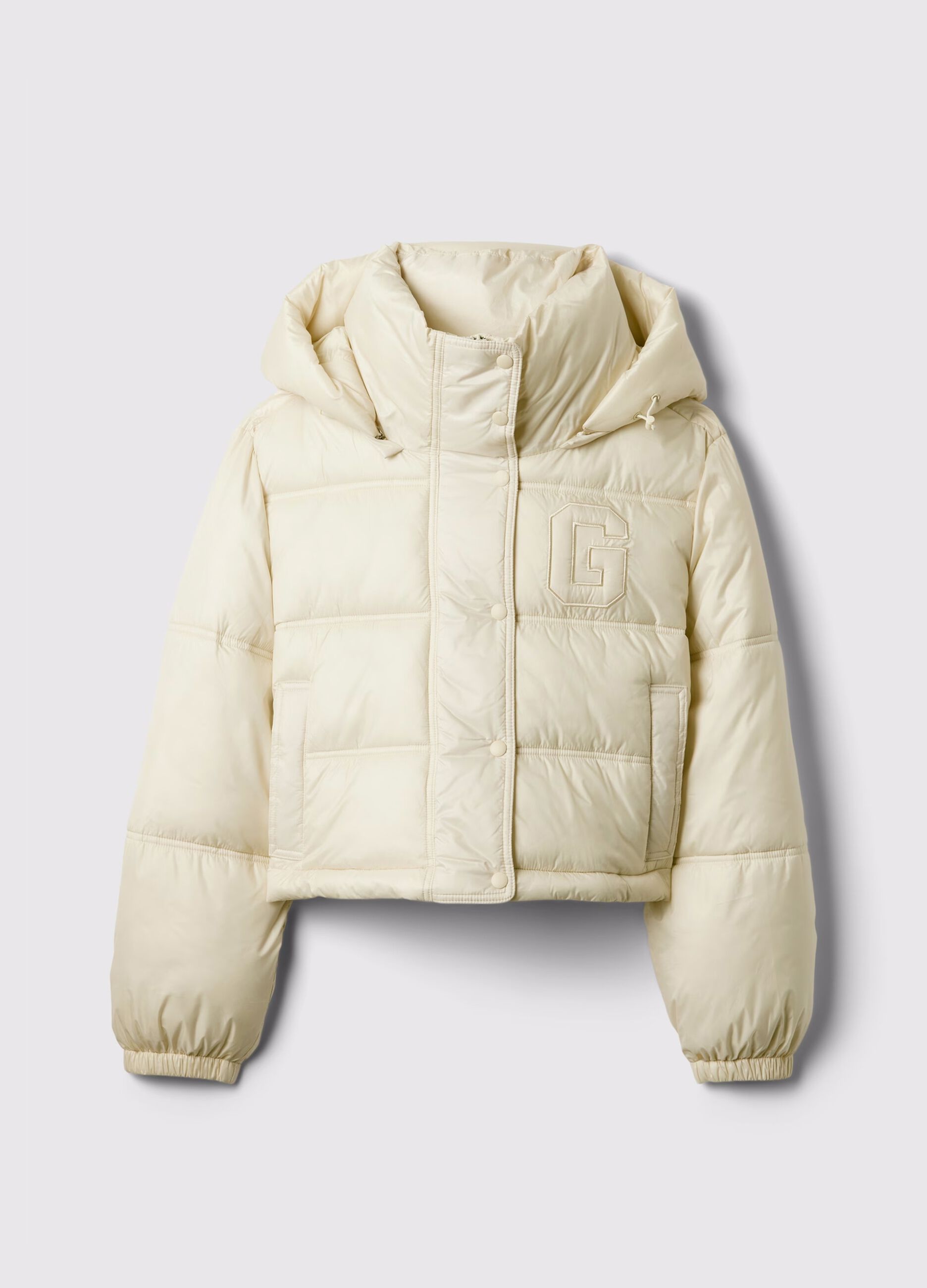 Short quilted down jacket with hood