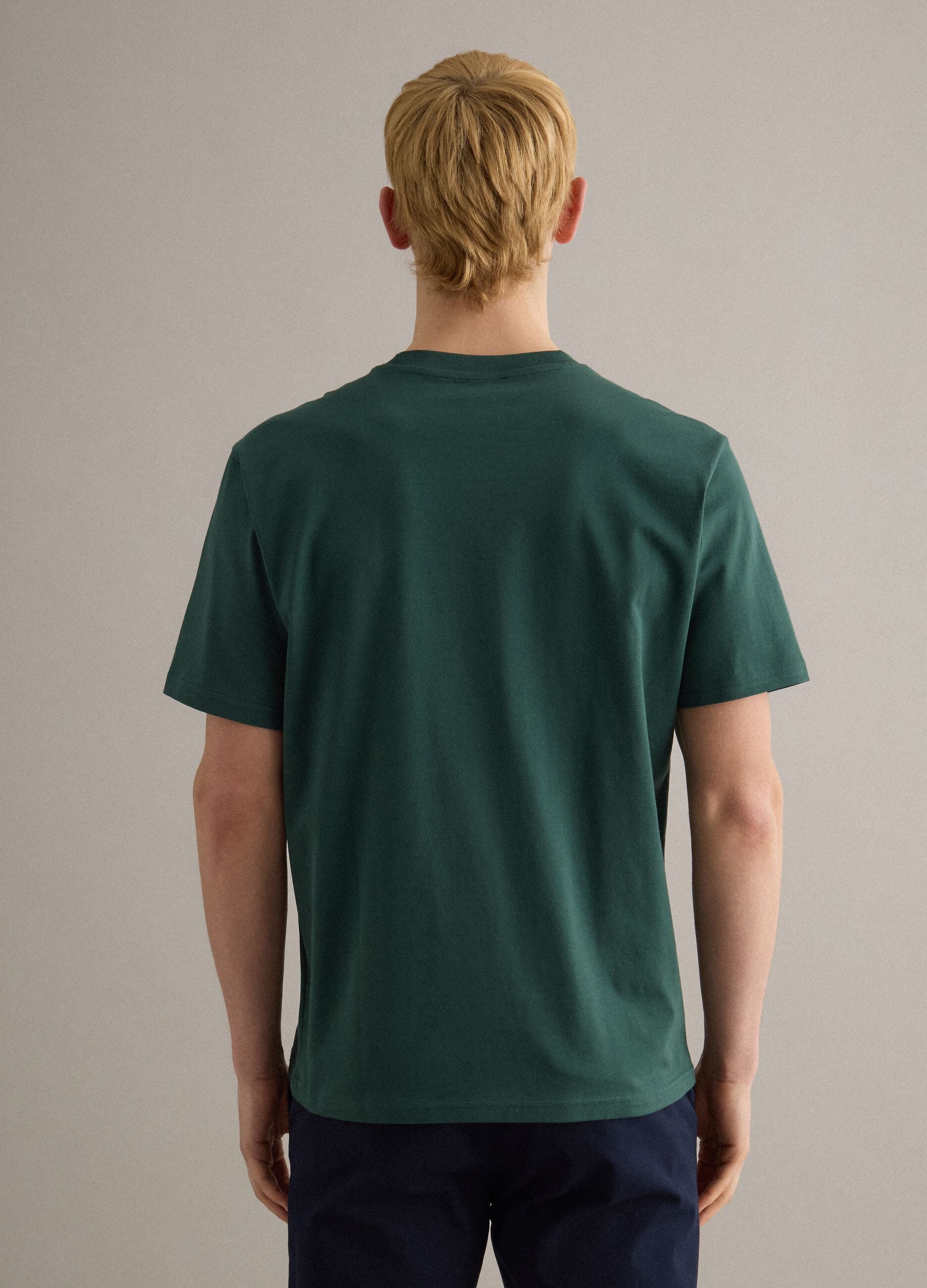 Relaxed fit green cotton crew neck t-shirt