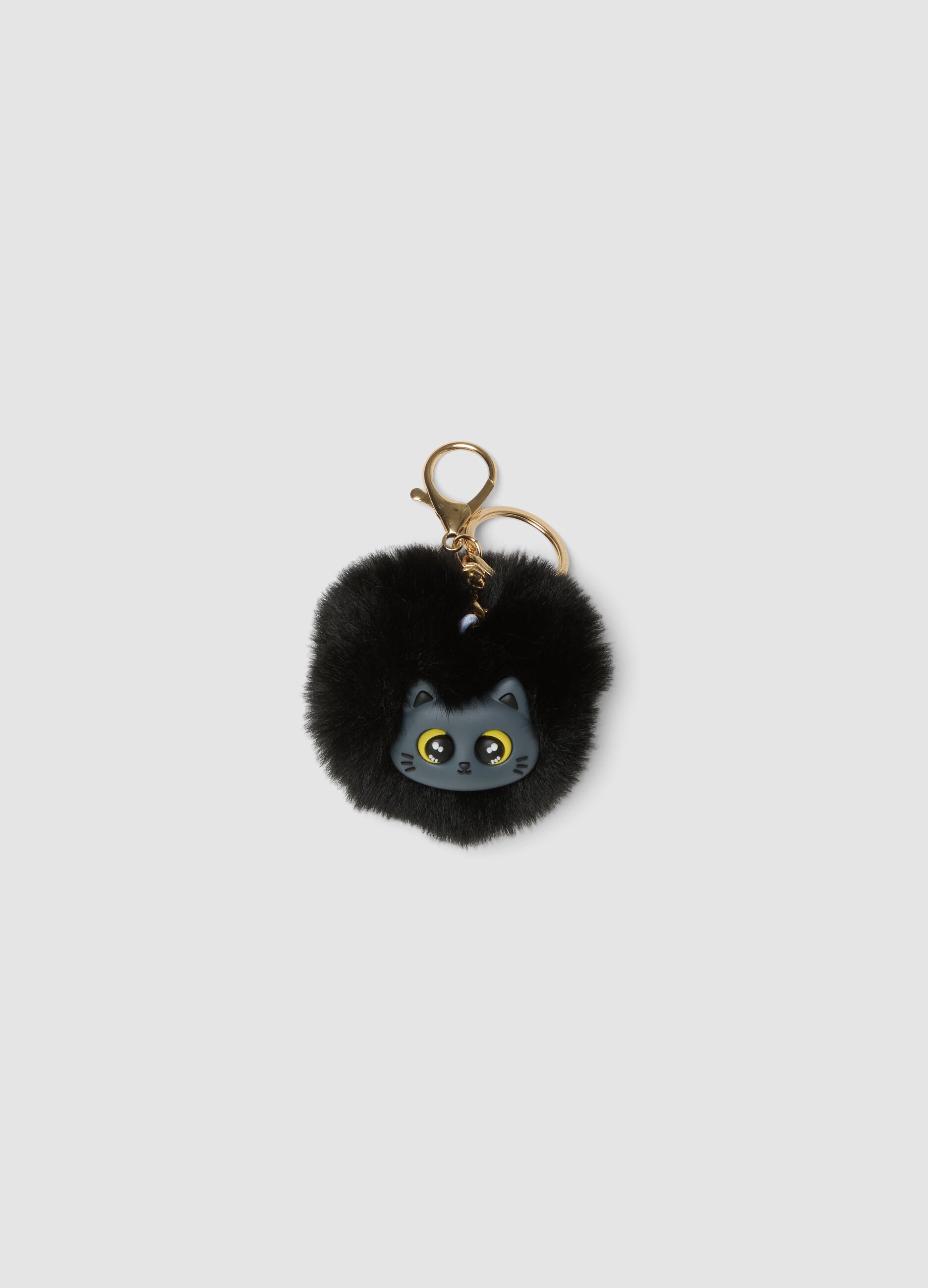 Black keyring with pompom and kitten for girls