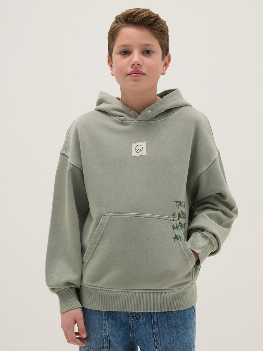 Boy's oversized fit green hoodie in pure cotton_0