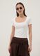 White stretch cotton T-shirt with square neckline, regular fit_0