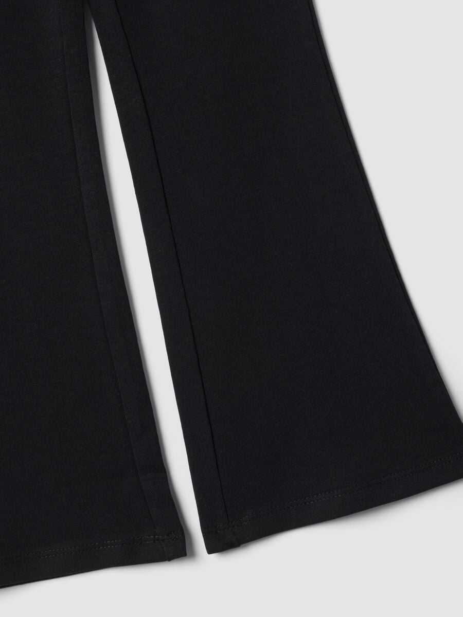 Black flared leggings in stretch organic cotton for girls_3