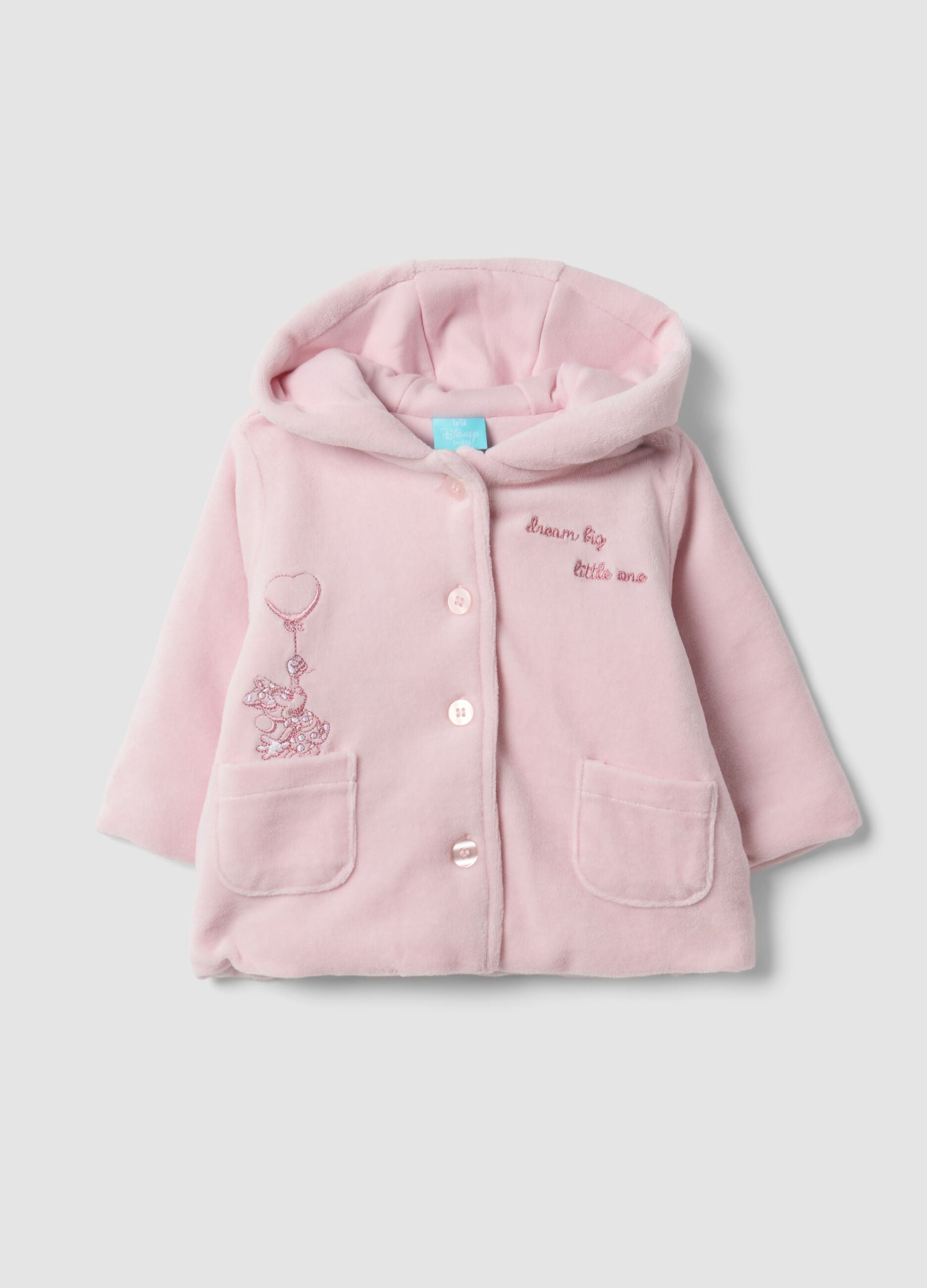 Pink hooded organic cotton-blend jacket with Minnie embroidery for baby girl