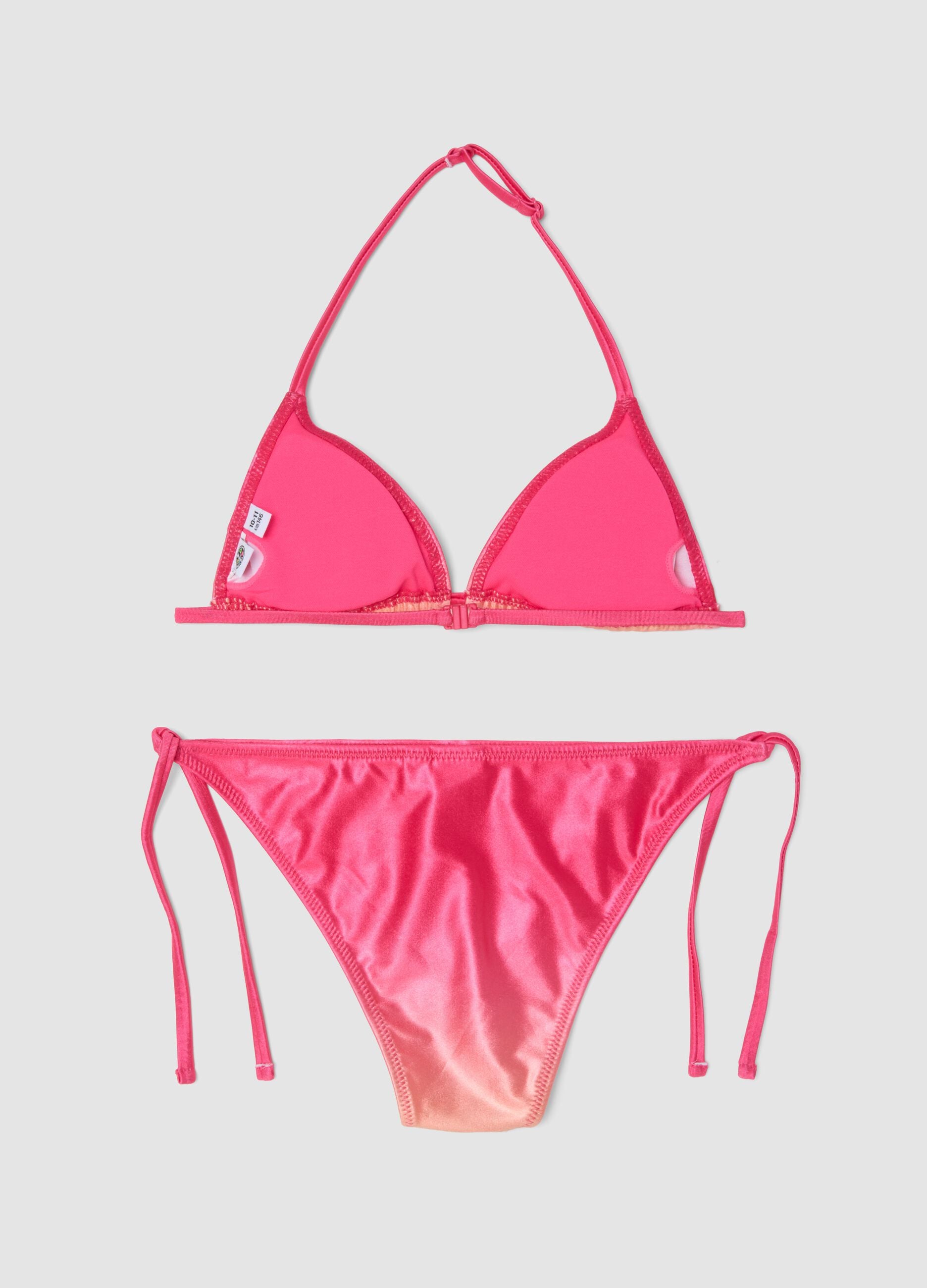 Girls&rsquo; pink floral triangle bikini in stretchy fabric