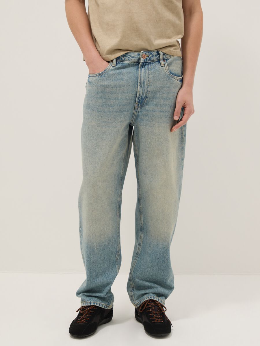 Blue baggy jeans in pure stretch cotton_2