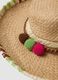 Beige paper-fabric hat with colourful pom-poms_1