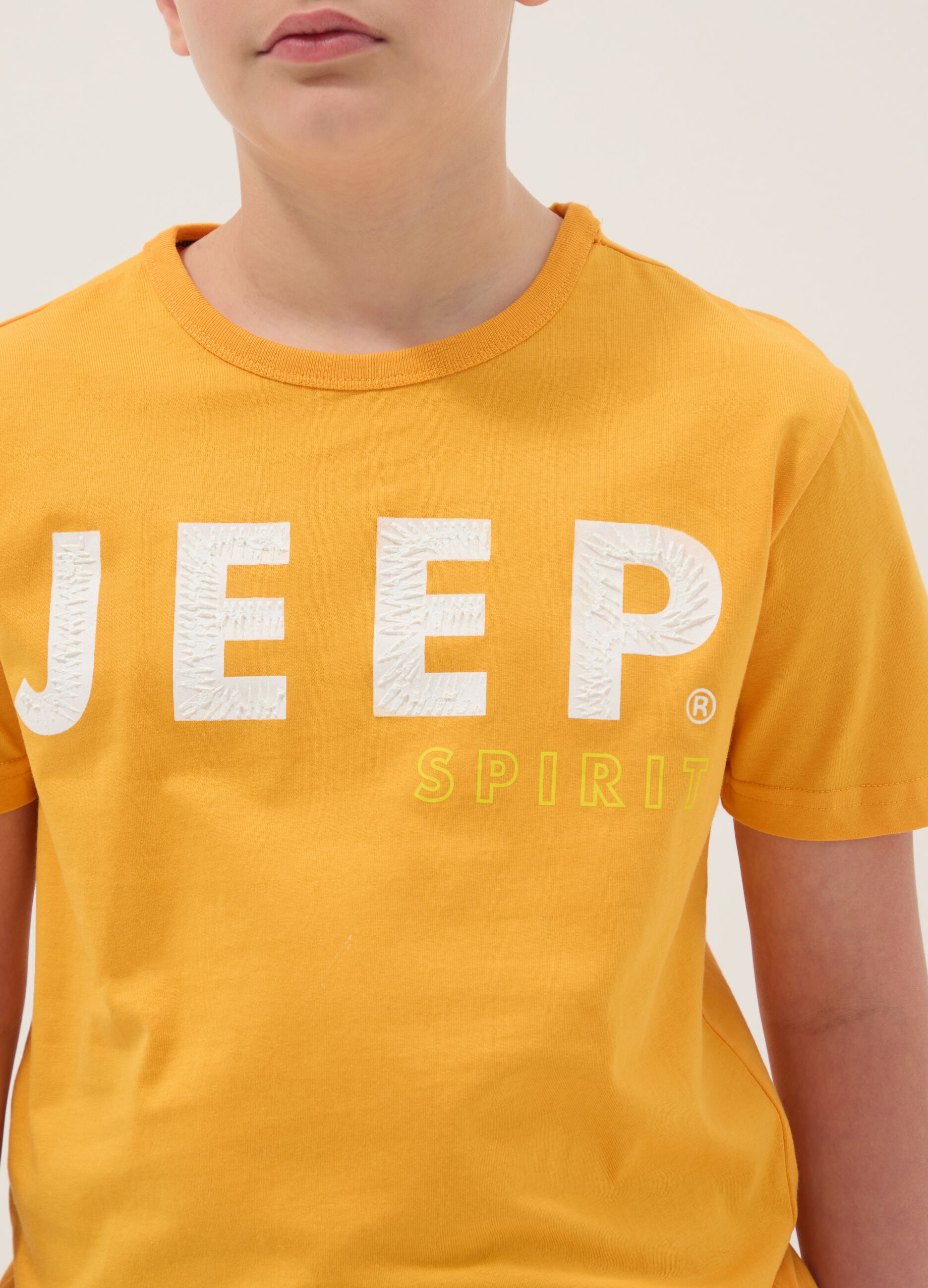 Orange cotton T-shirt for kids, regular fit with print