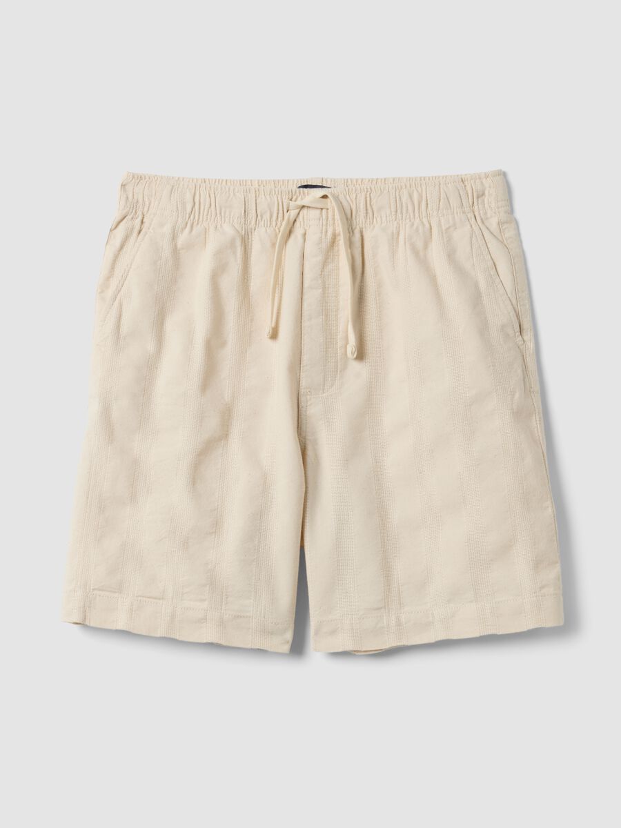 Beige chino Bermuda shorts in pure cotton with elasticated waist_4