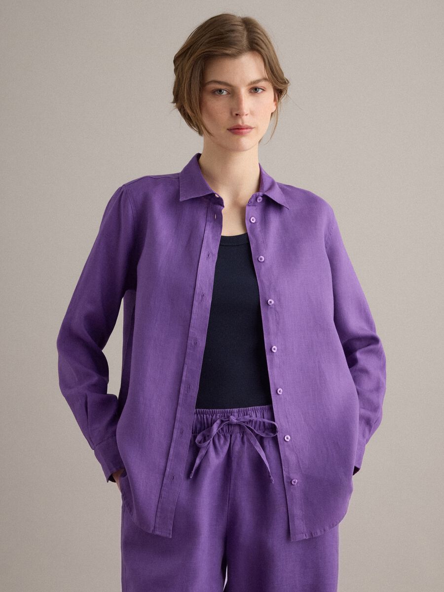 Purple pure linen regular fit shirt_3
