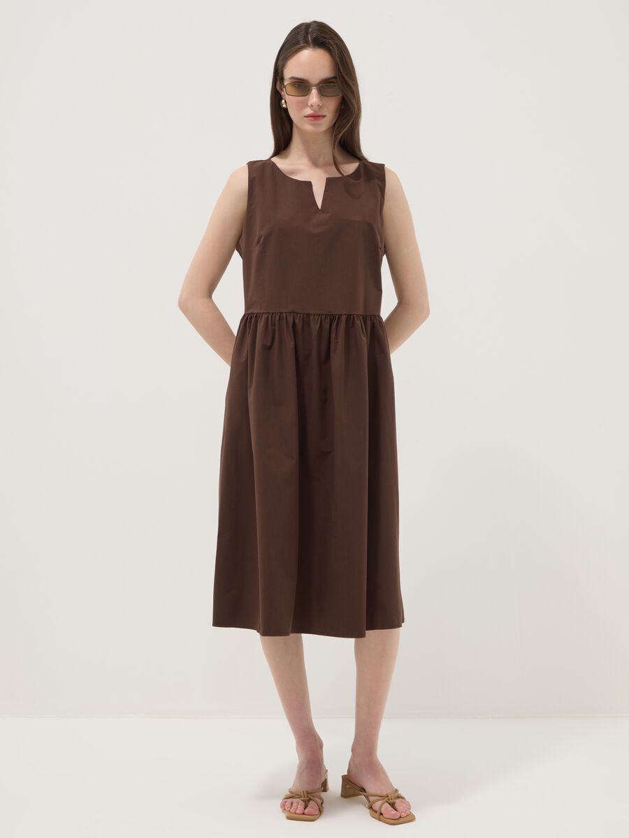 Brown pure cotton midi dress, oversized fit_0