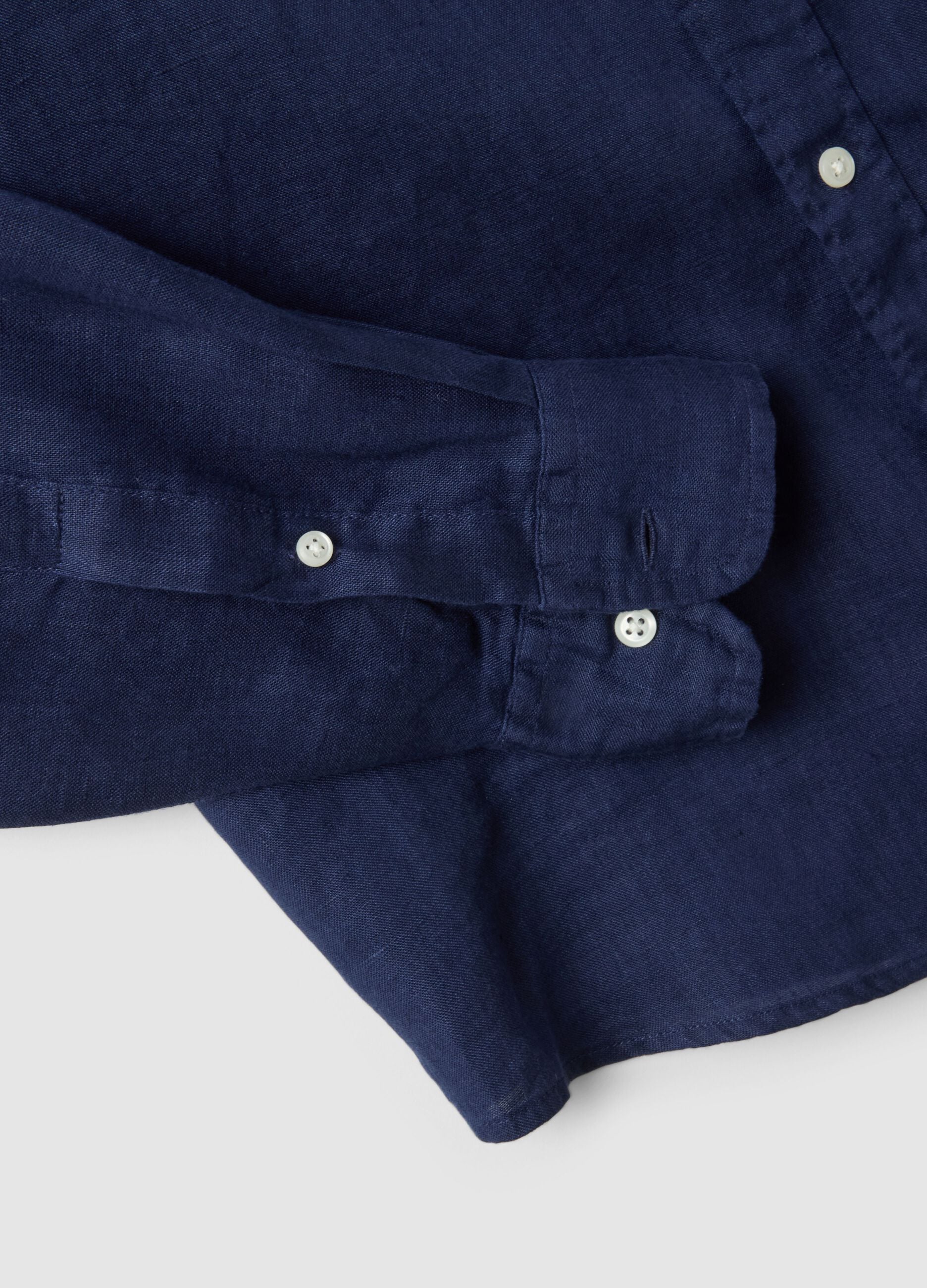 Regular Fit Long-Sleeve Pure Linen Blue Shirt