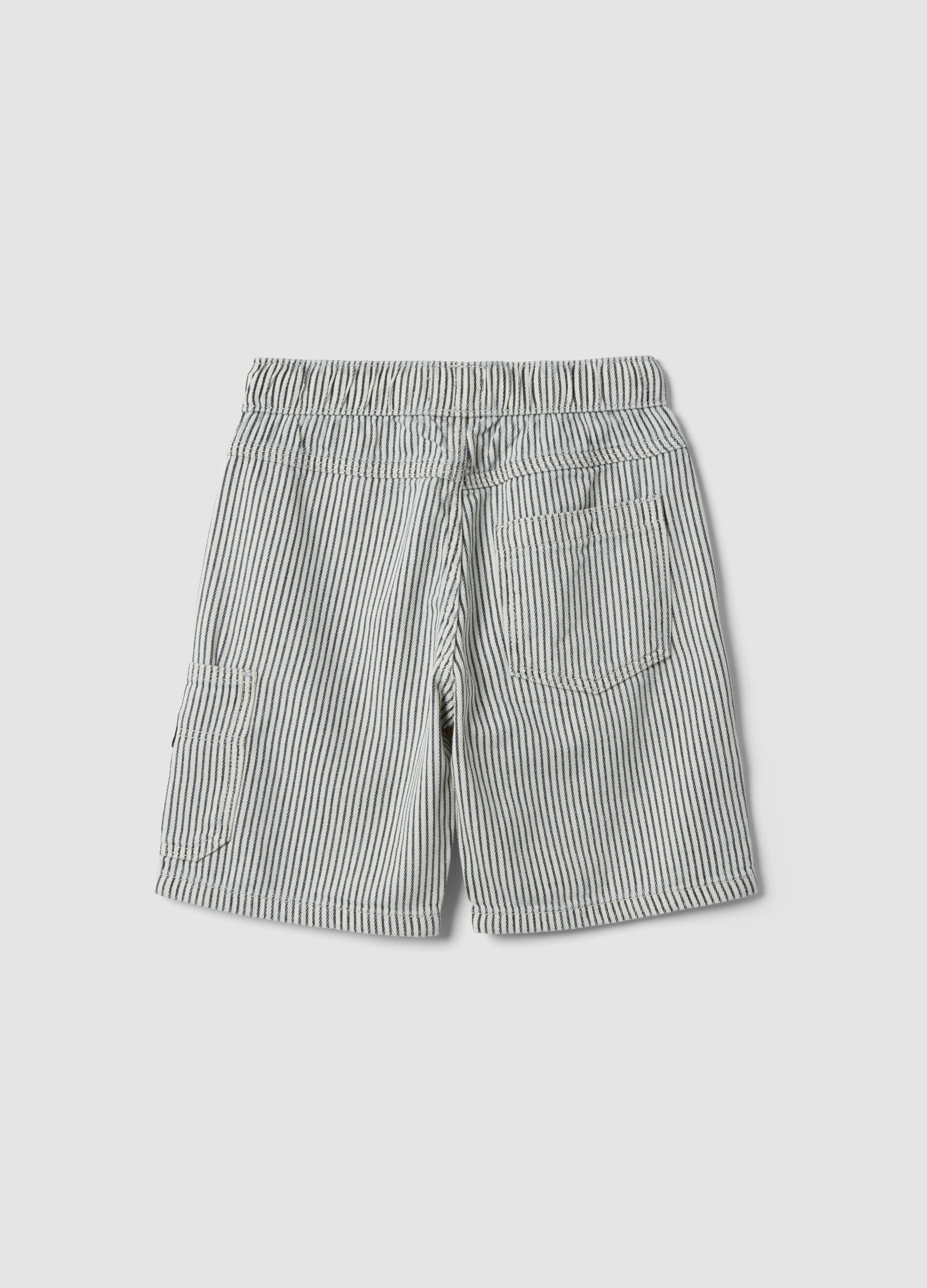 Boys&rsquo; regular-fit pure cotton multicolour striped cargo shorts
