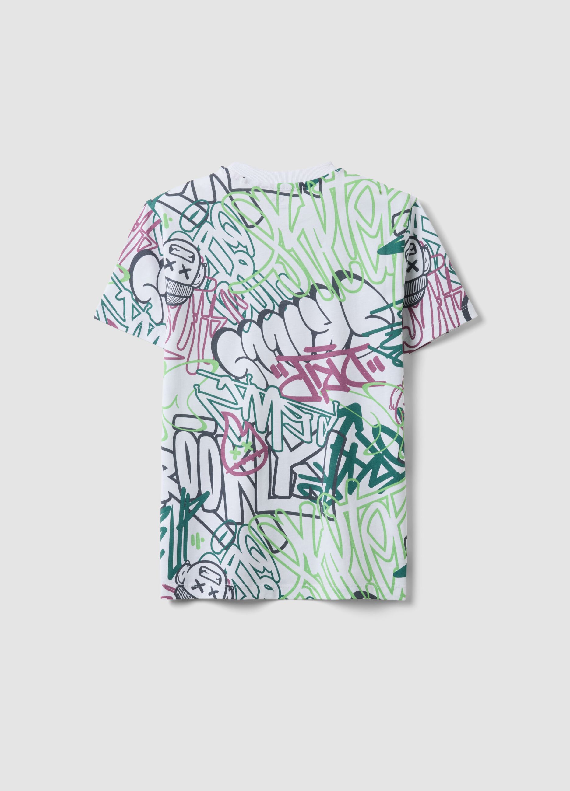 Boys&rsquo; multicolour pure cotton graffiti T-shirt, regular fit