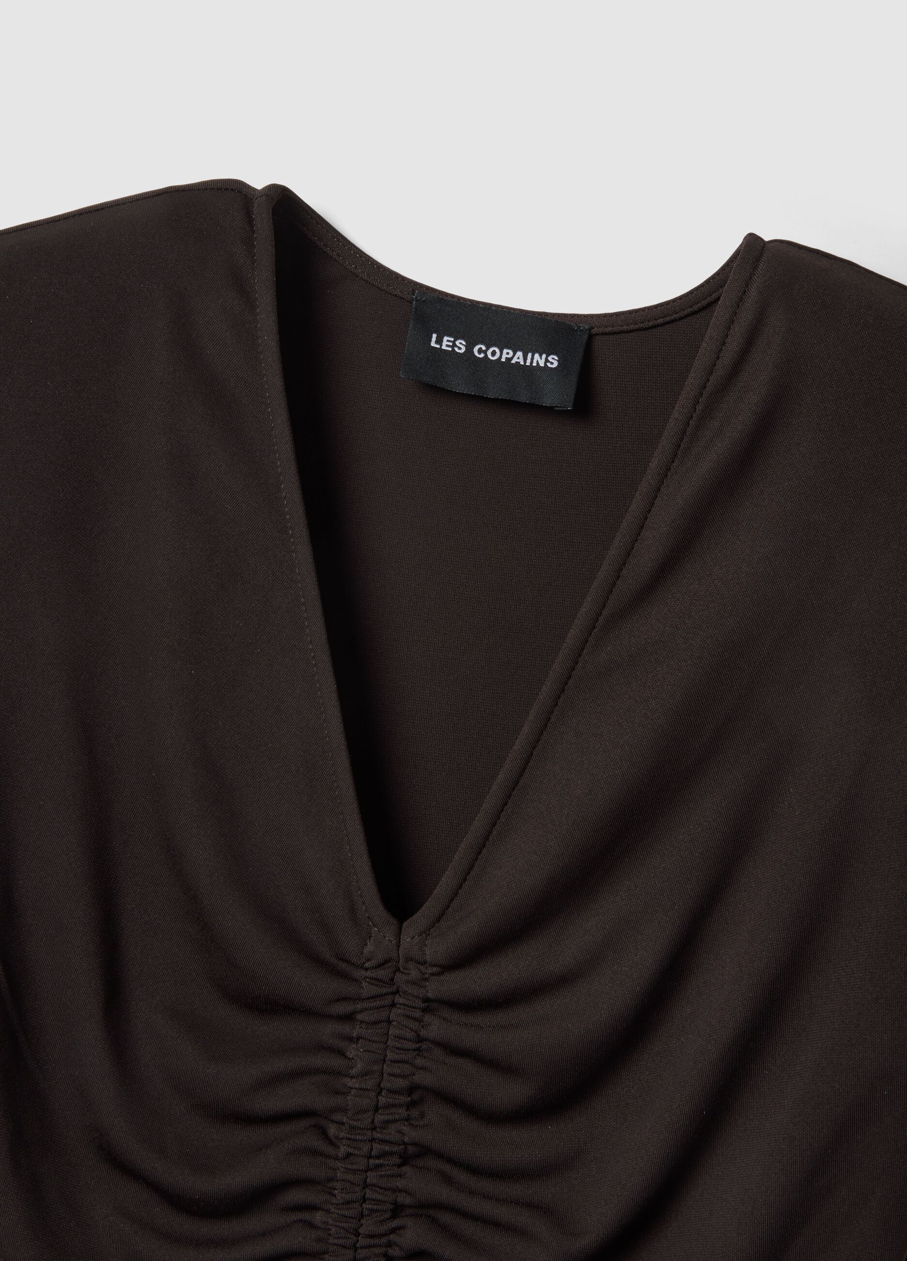 Black Dress with Ruched V-Neckline