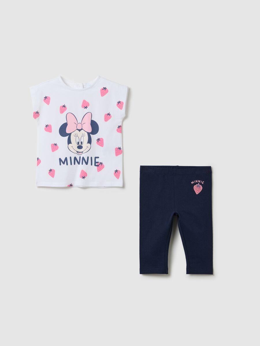 Girls&rsquo; white jogging outfit in blue and white stretch cotton with Minnie Mouse print_0