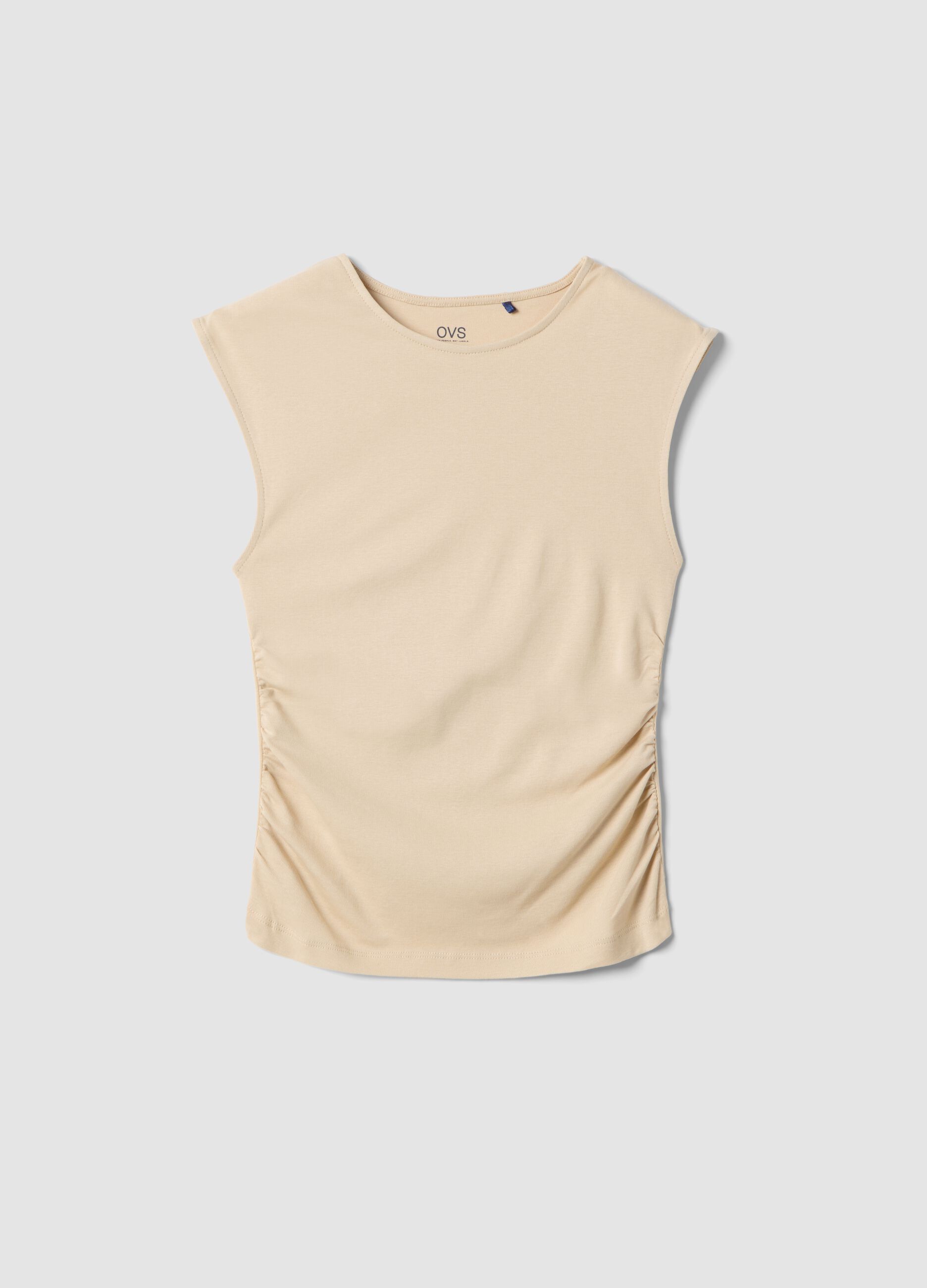 Beige pure cotton regular fit tank top