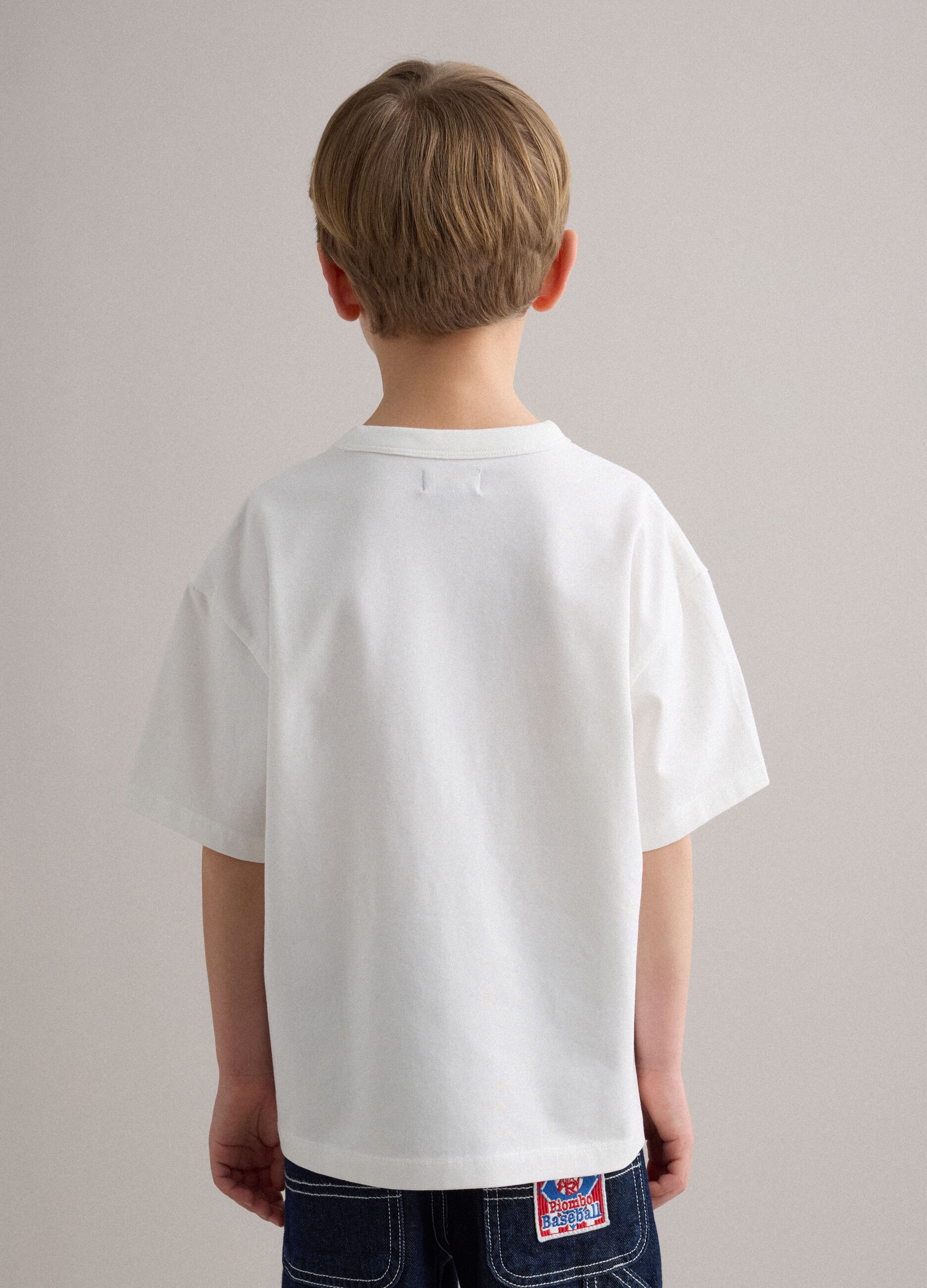 Children's oversized white stretch cotton t-shirt