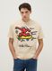 Beige regular fit pure cotton t-shirt with print_0