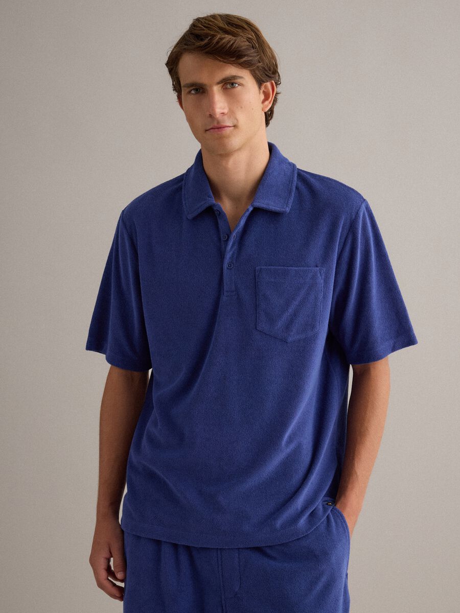 Blue short-sleeved cotton-blend polo shirt_1