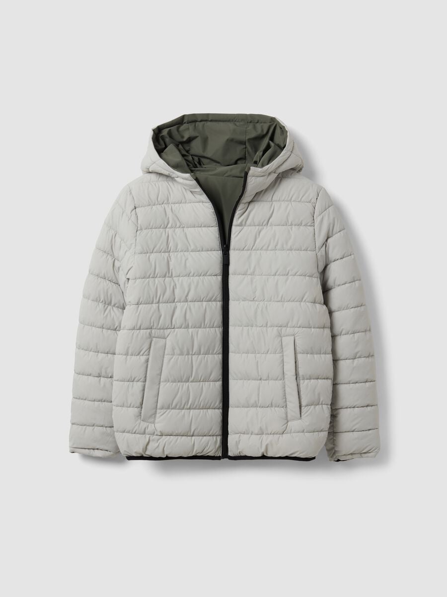 Giubbotto Ultralight reversibile grigio e verde imbottito con cappuccio_0