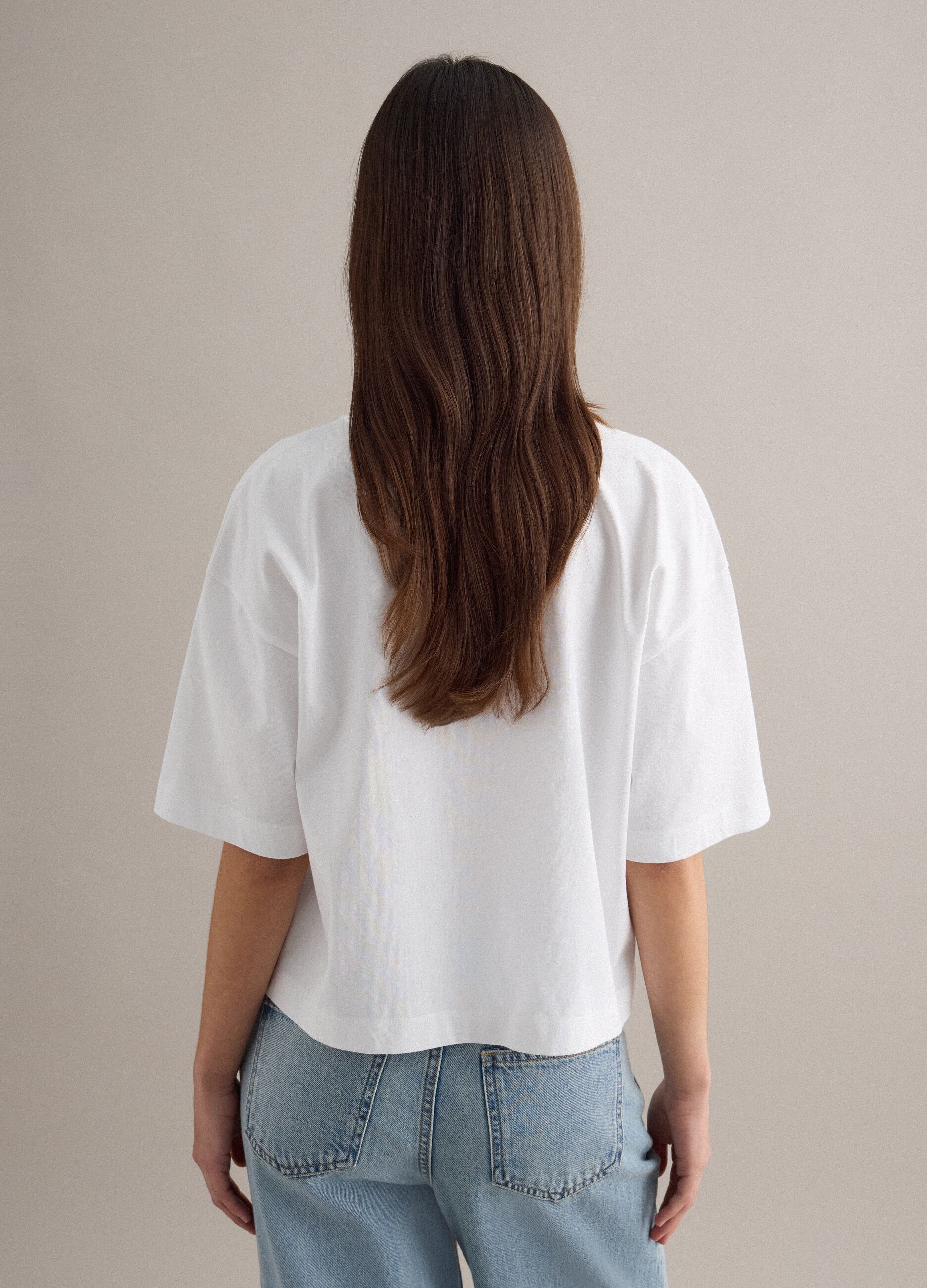 White pure cotton T-shirt relaxed fit with paisley pattern