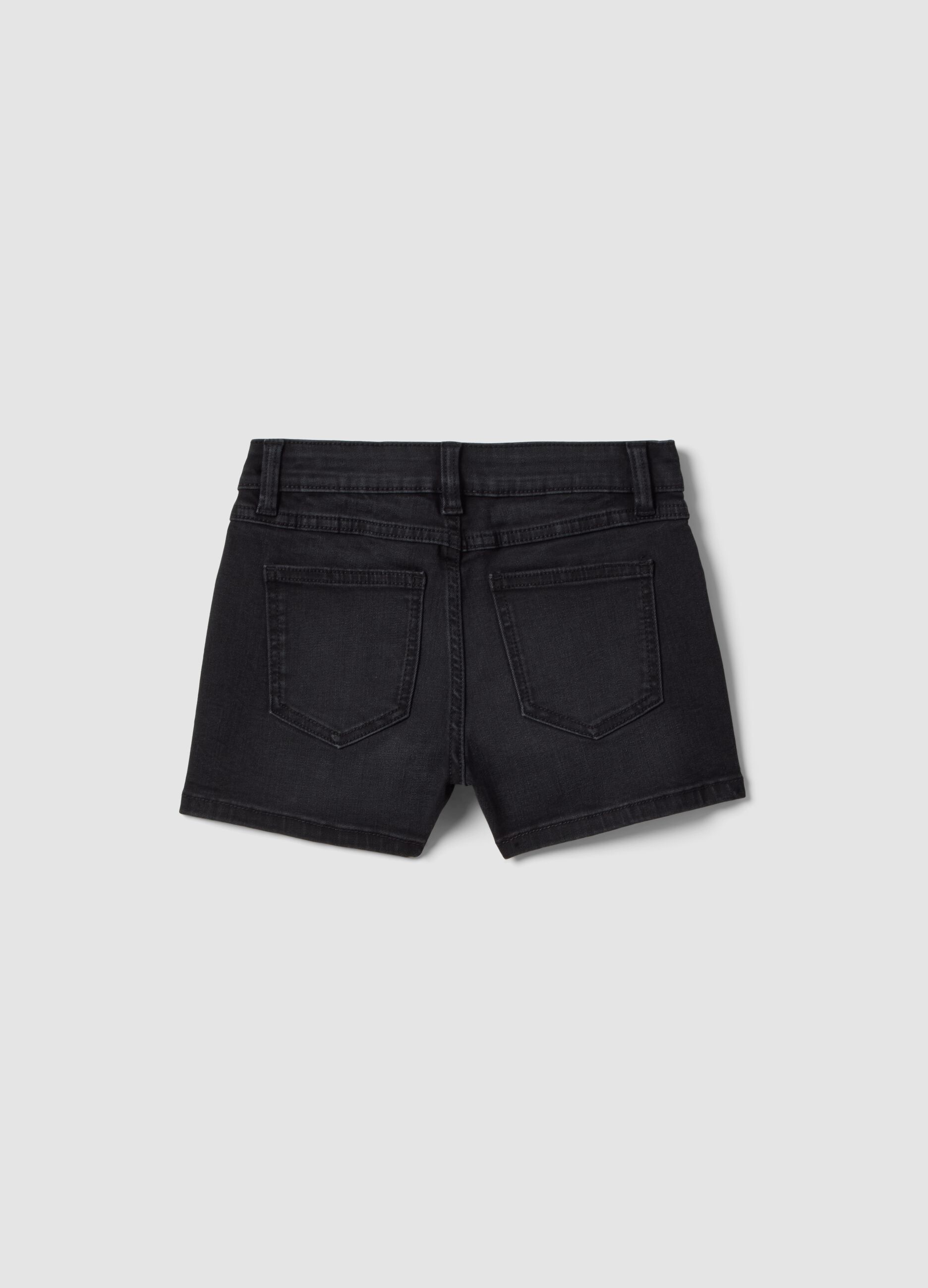 Girls&rsquo; black denim shorts in stretch cotton blend, slim fit