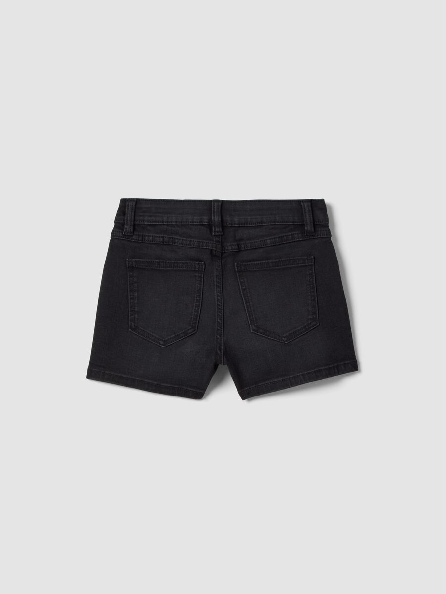 Girls&rsquo; black denim shorts in stretch cotton blend, slim fit_4